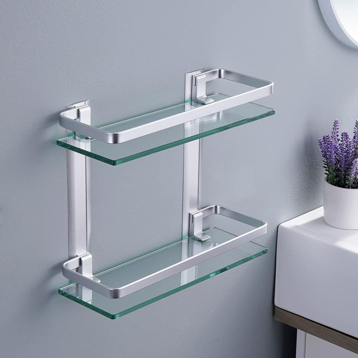 LuxusKollektion Duschregal Glasregal Duschablage 8mm Hartglas Wandmontage Aluminium Silber