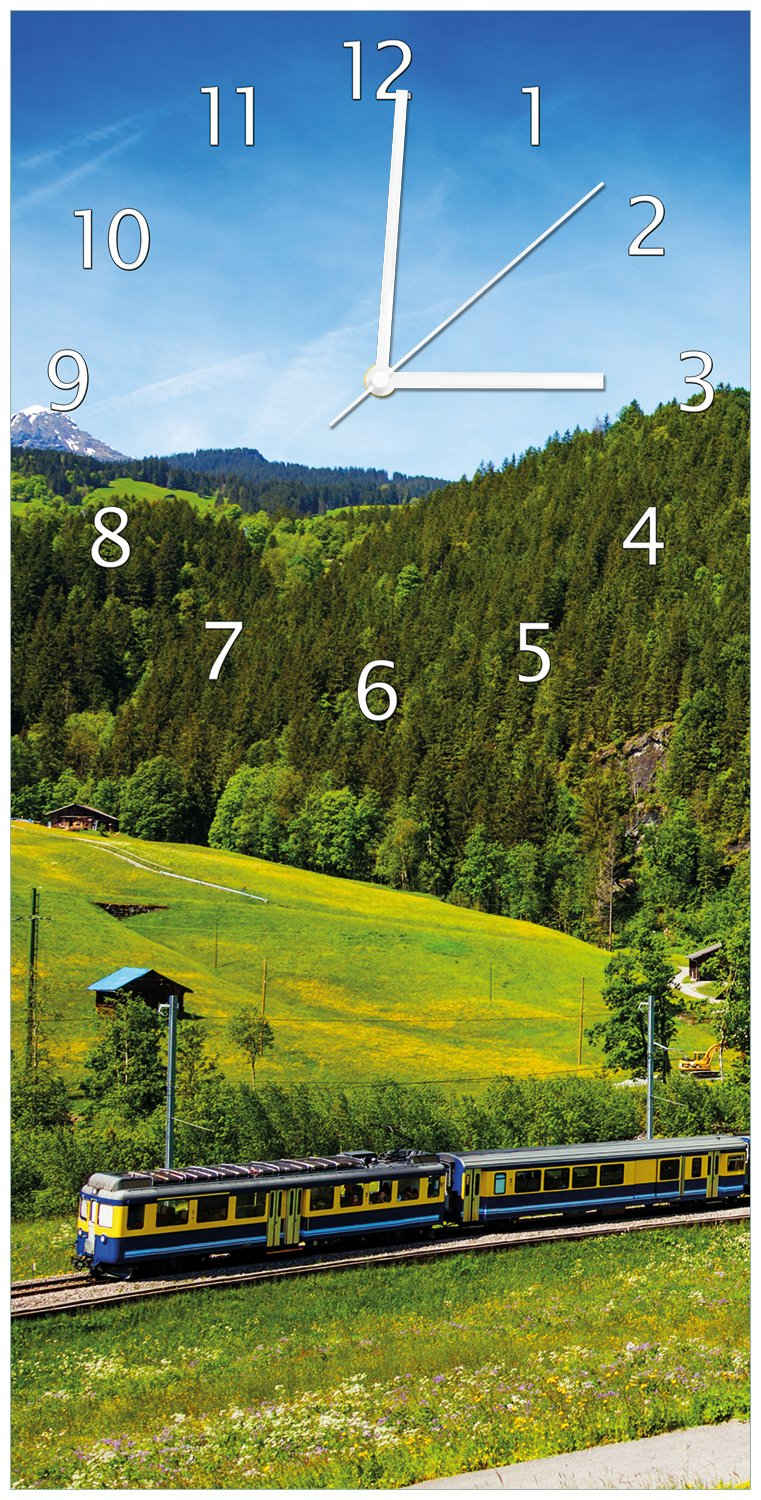 Wallario Wanduhr Eisenbahn in einer Sommerlandschaft in der Schweiz (Uhr aus Acryl)