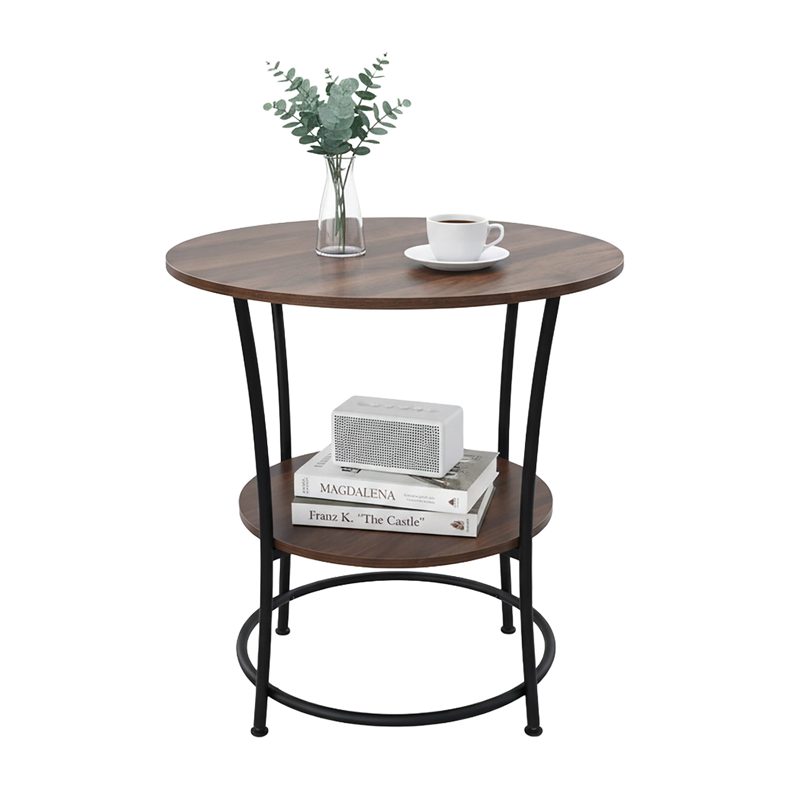 relaxdays Beistelltisch mit 2 Ablage, Braun-Schwarz