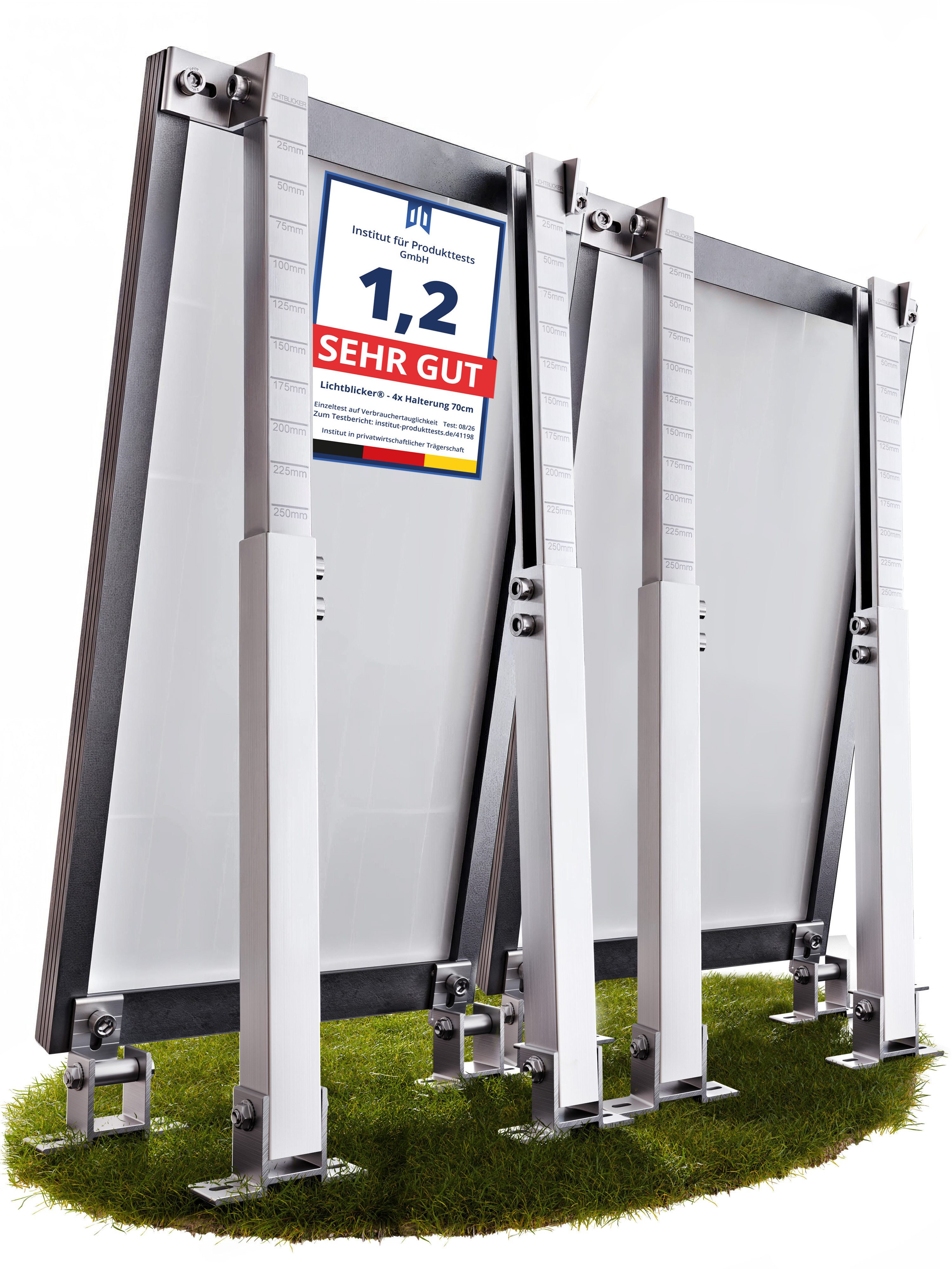 Lichtblicker Solarmodul-Halterung Balkonkraftwerk Halterung für 2x Solarmodule. Wand, Balkon, Flachdach, (verstellbar von 42 bis 70 cm; geeignet für Balkon, Wand, Flachdach, witterungsbeständiges Aluminium, hochwertige Edelstahlschrauben)