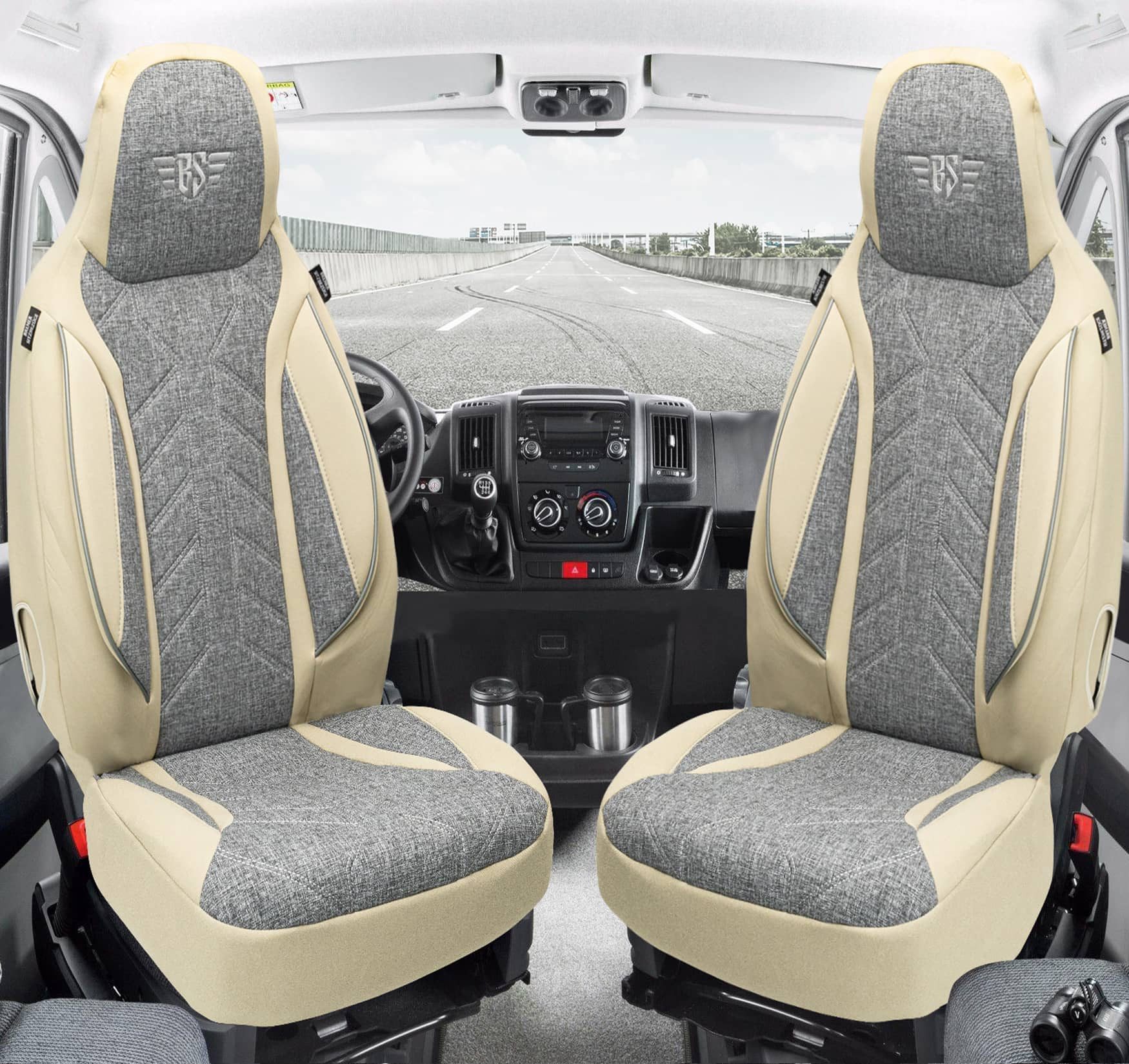 BREMER SITZBEZÜGE Autositzbezug für BMW 2er BJ 2013-21 (PLKT209), Set, 2-tlg., Schonbezüge Sitzbezüge Fahrer und Beifahrer, in Grau/Beige