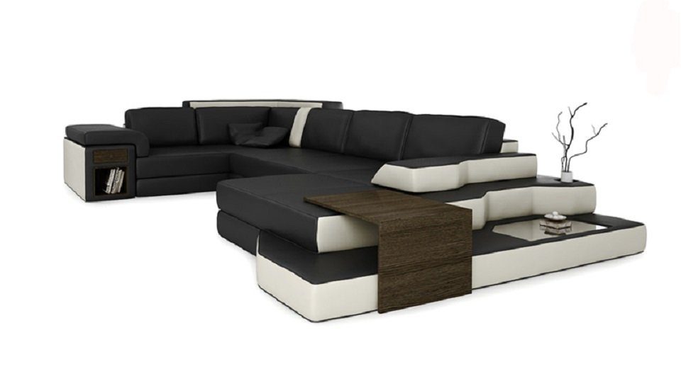 JVmoebel Ecksofa Design Sofa U Form Leder Wohnlandschaft Couch Polster Sitz, Made in Europe Schwarz/Weiß
