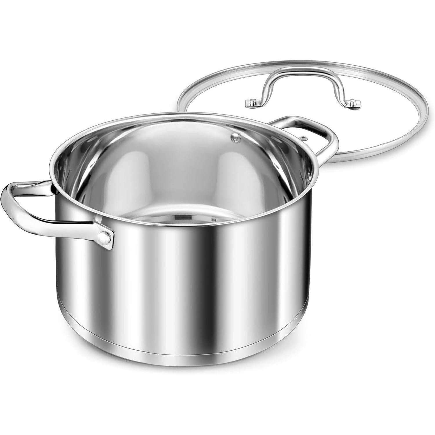 LuxusKollektion Контейнер для парохода Kochtopf 26cm Induktion Edeastahl Glasdeckel 3 Lagen Boden 7,6 Liter