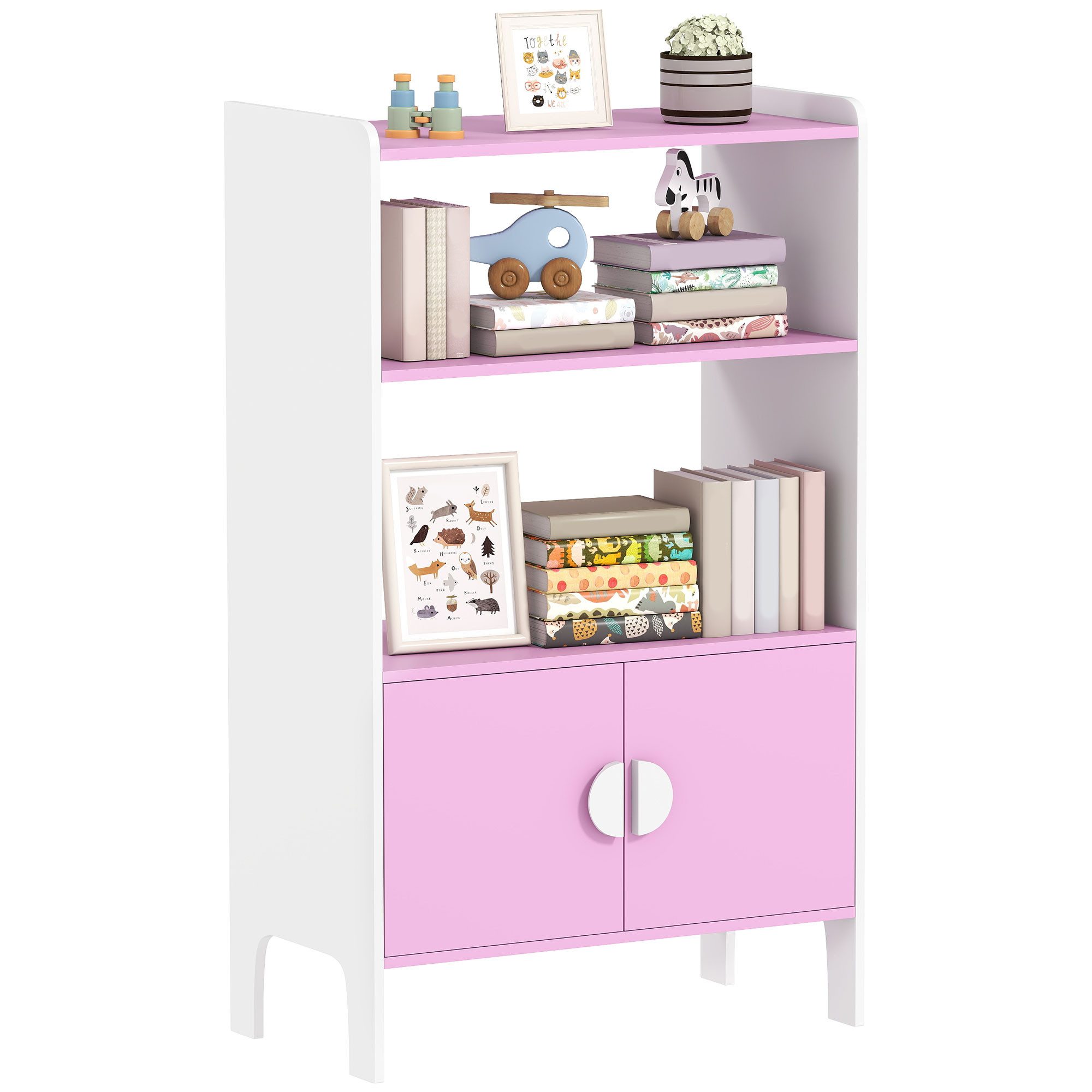 AIYAPLAY Kinderregal Aufbewahrungsregal Standregal mit Kippschutz, rutschfesten Füßen, Bücherregal Kinder 1-tlg., für Kinderzimmer 60 x 35 x 100 cm Rosa