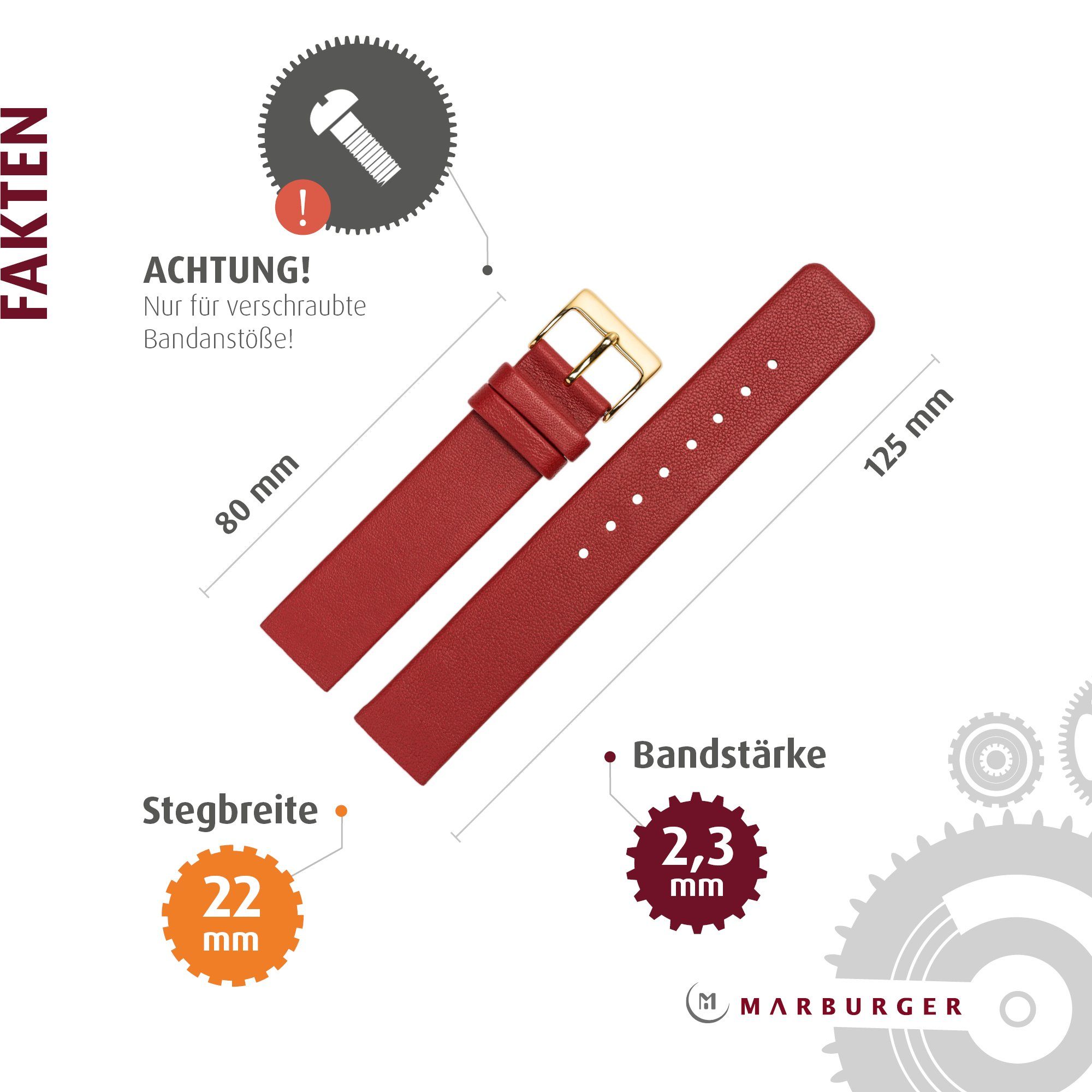 MARBURGER Uhrenarmband 22mm Leder passend für Skagen