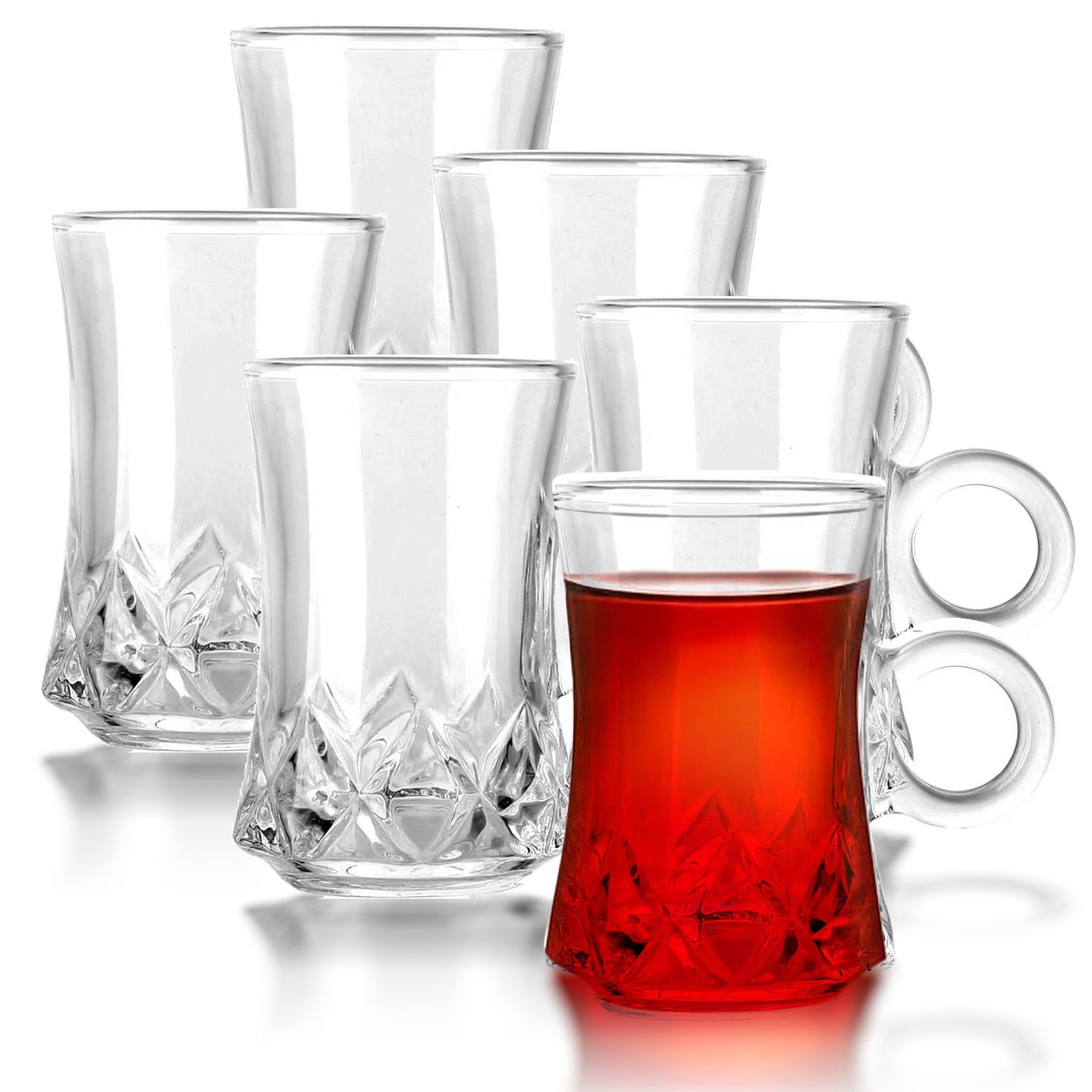 Fiora Teeglas Teeglas mit Henkel Espresso Glas Türkische Чайні склянки für Warm und Kalt Getränke, 6 teilig