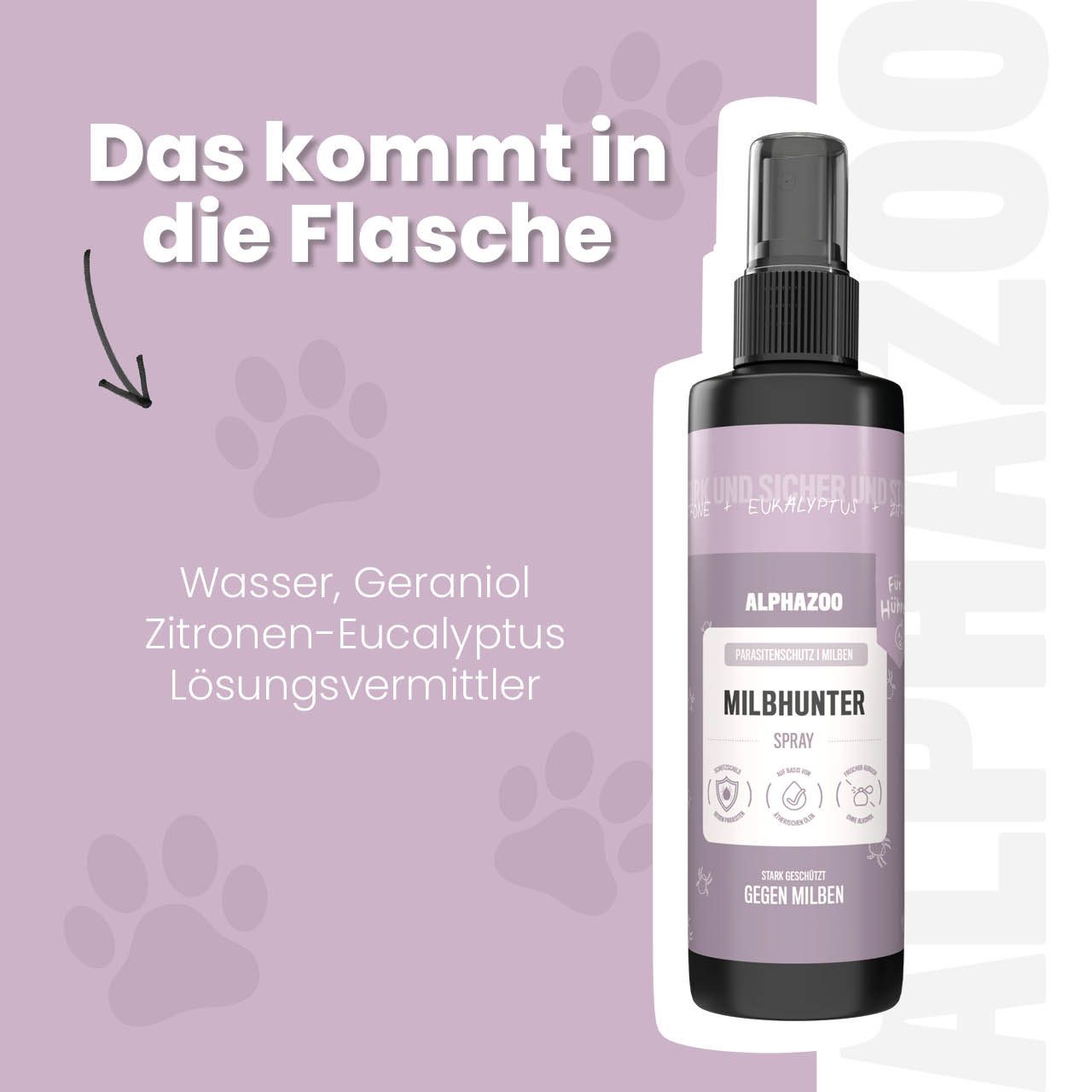 ALPHAZOO Milbenspray MilbHunter Milbenspray für Hühner 250 ml, 250 ml, 1-St., Milbenschutz, im Hühnerstall als einfache Sprühanwendung