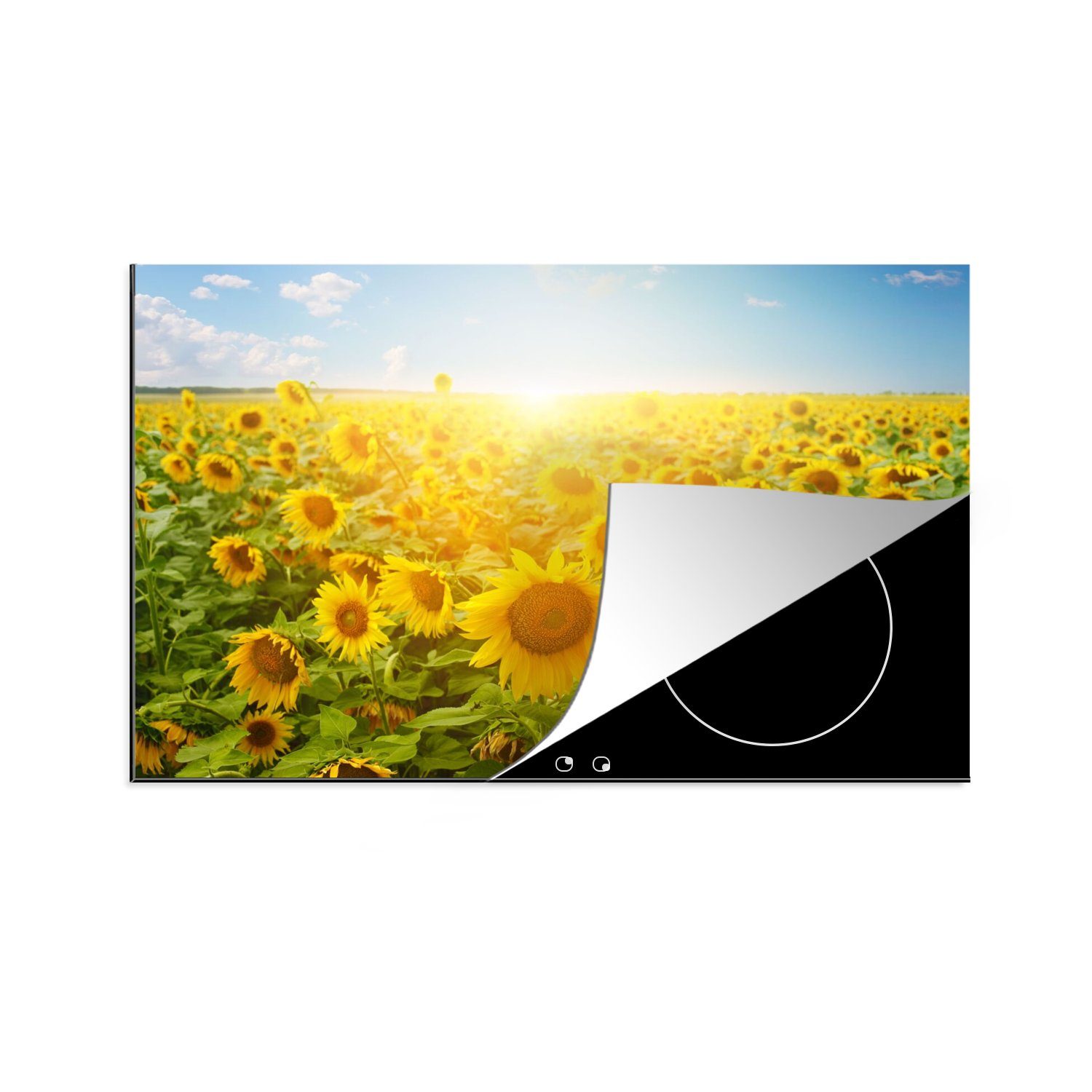 MuchoWow Herdblende-/Abdeckplatte Sonnenblume - Sonne - Wolken, Vinyl, (1 tlg), 80x52 cm, Induktionskochfeld Schutz für die küche, Ceranfeldabdeckung