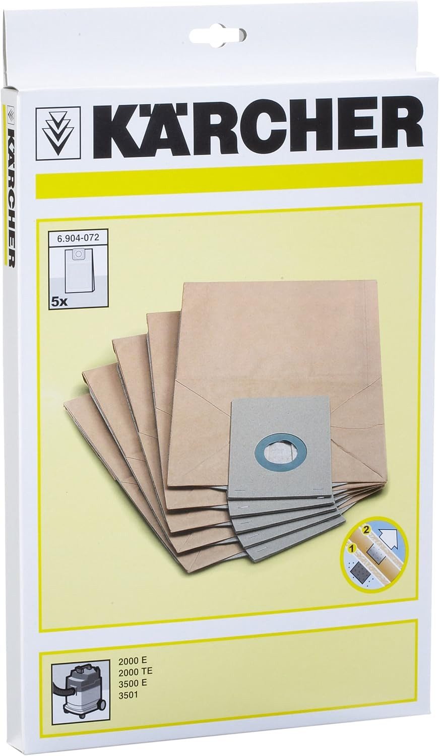 Karcher Filterbeutel Kärcher Papierfiltertüten 6.904-072 5 Stück braun, für 2000E, 2000TE, 3501, 3500E, (5er)