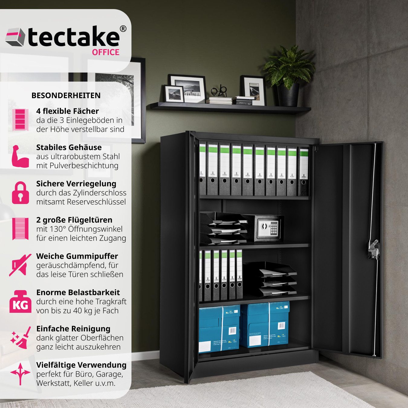 tectake Aktenschrank Büroschrank mit 4 Böden günstig online kaufen