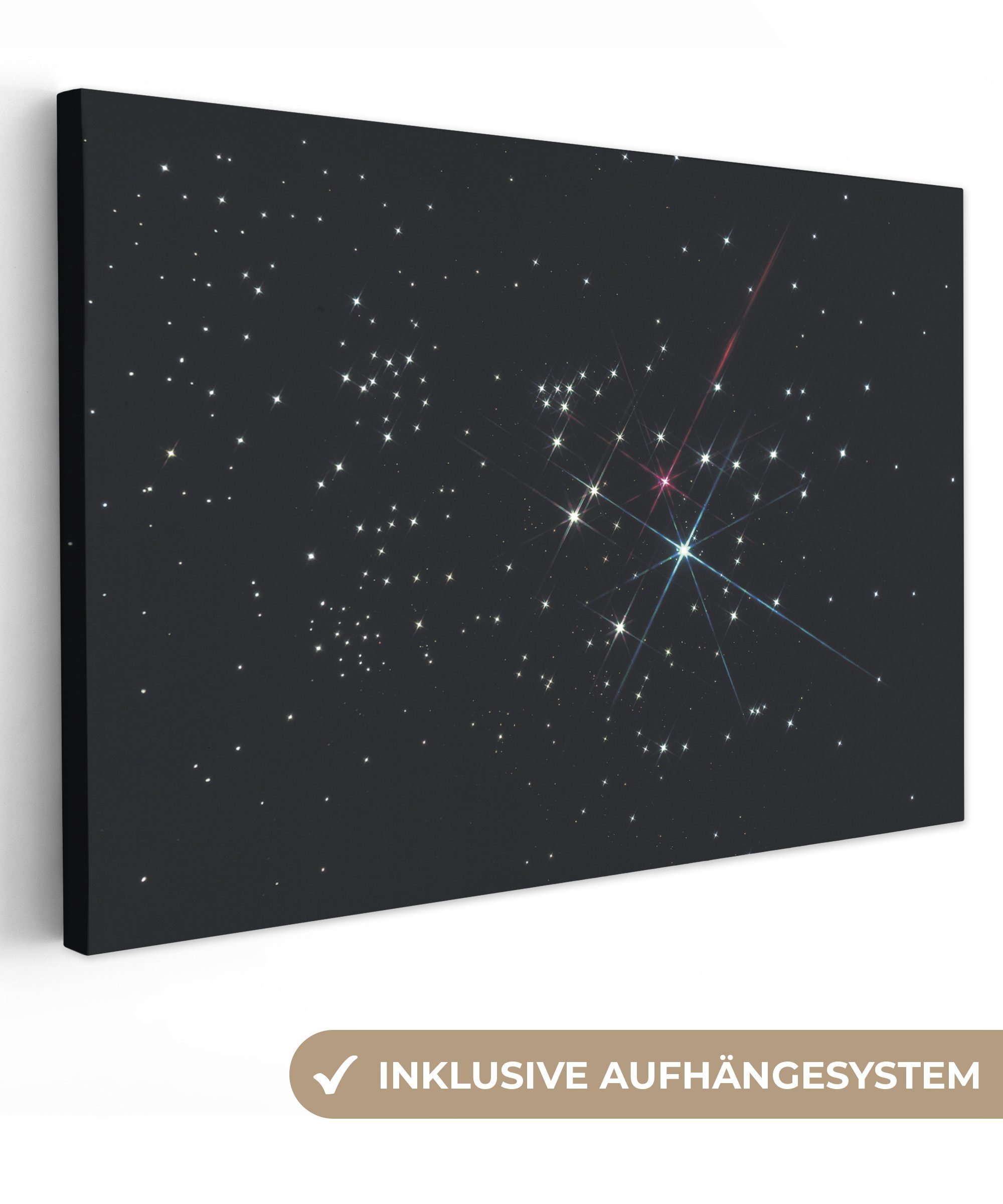 (1 cm Sterne St), Leinwandbilder, Leinwandbild 30x20 Aufhängefertig, - Wanddeko, Galaxie Farbe, OneMillionCanvasses® - Wandbild