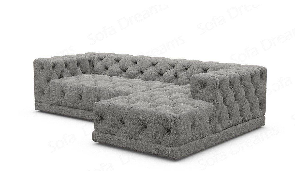 Loungesofa Chesterfield Style, Stoff dunkelgrau37 Polster Stoffsofa, Dreams Form Ecksofa Palma Strukturstoff kurz L Sofa Sofa