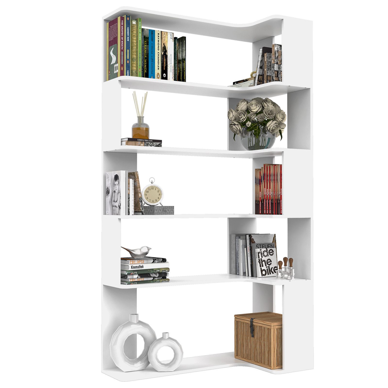 JEOBEST Bücherregal Eckregal, Eck-Bücherregal 5-stöckiges, Modernes Display günstig online kaufen