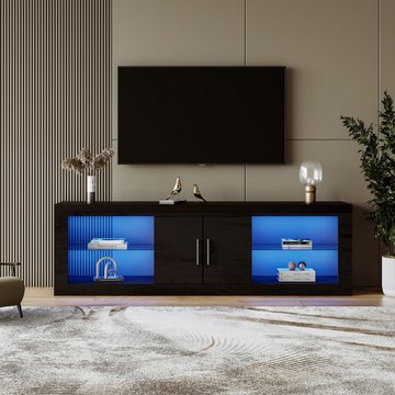 HAUSS SPLOE TV-Schrank 60 Zoll Fernseher mit 16-Farben-LED, Bluetooth-Steuerung, Hochglanz (16-Farben-LED,Bluetooth-Steuerung,geräuschlose Scharniere) mit LED-Beleuchtung, TV-Ständer für 60"-Fernseher, 140*50*35cm