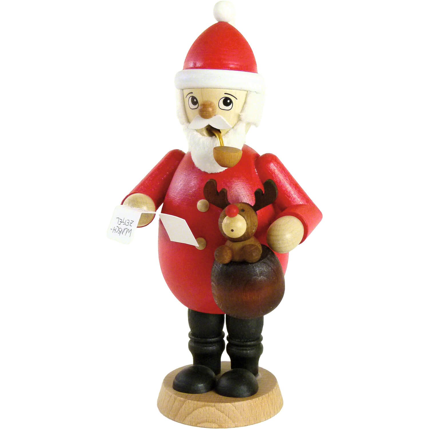 Ullrich Kunsthandwerk Фигурка курильщик Weihnachtsmann mit Wunschzettel und Elch (16,5cm) Räuchermann von Ullr