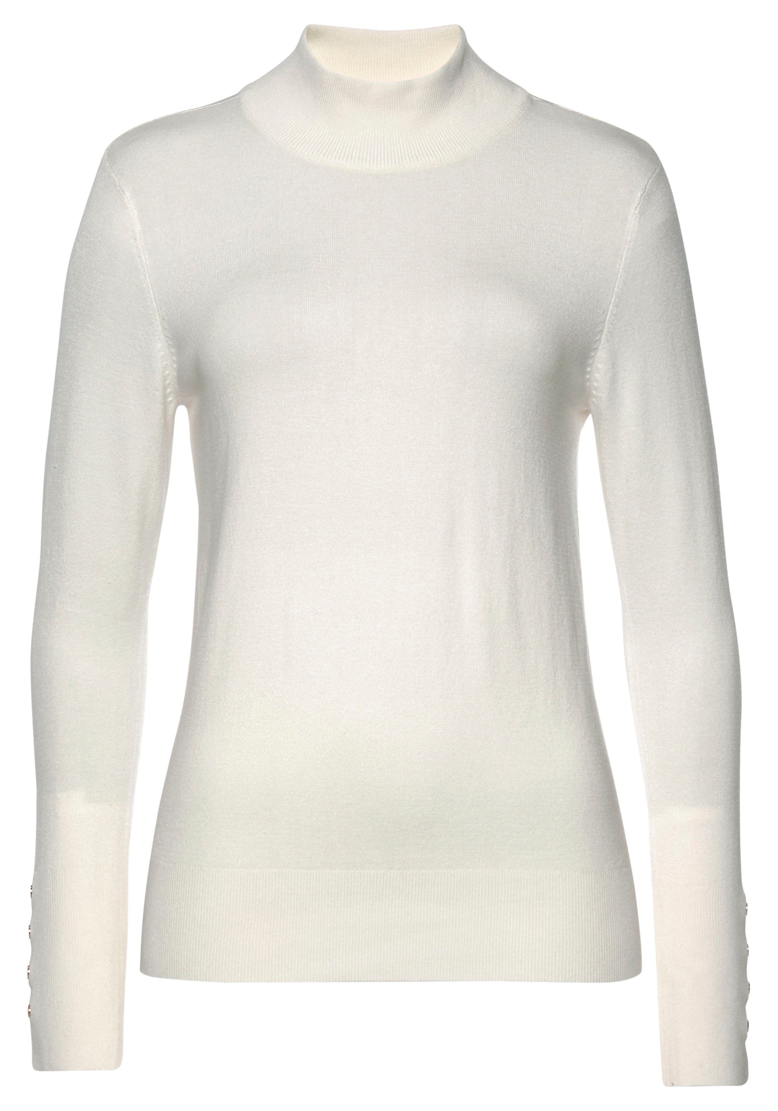 LASCANA Strickpullover mit Zierknöpfen am Ärmelabschluss, leichter Rollkragenpullover, Basic