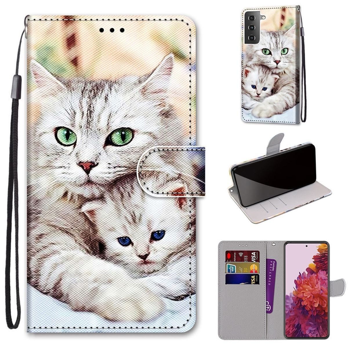 König Design Handyhülle Samsung Galaxy S21, Schutzhülle Schutztasche Case Cover Etuis Wallet Klapptasche Bookstyle