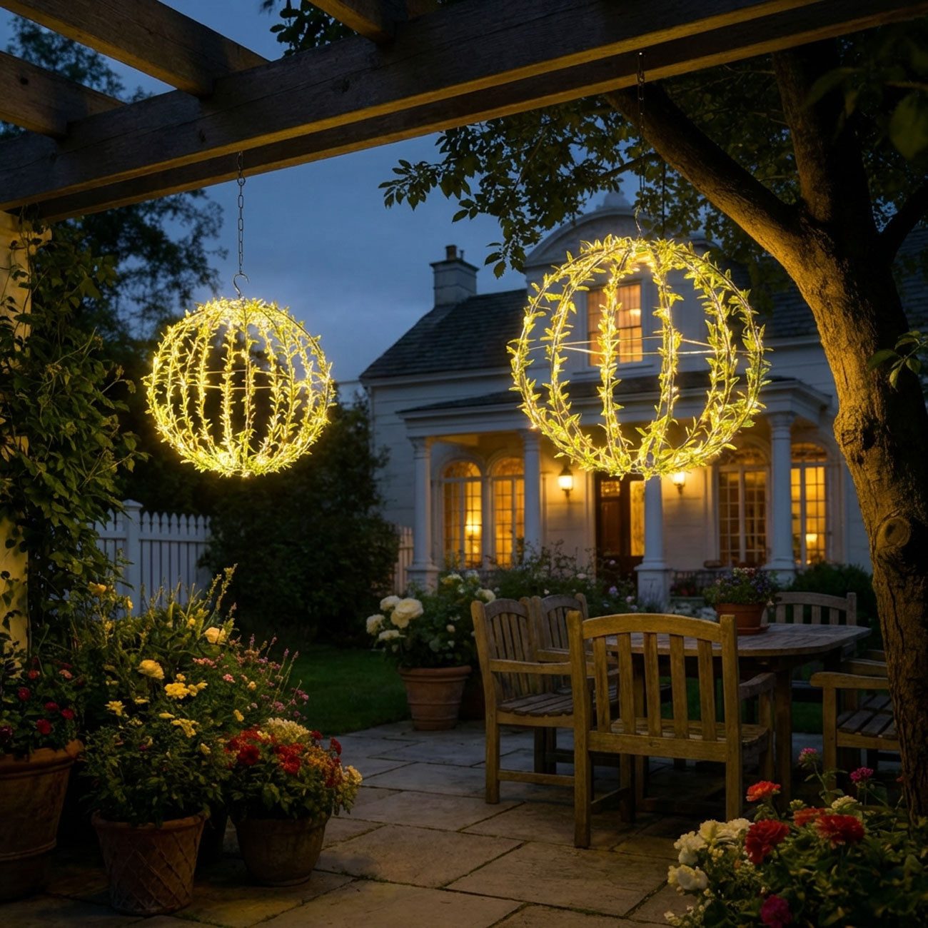 shop'n smile ideoon Hängeleuchte Solar Leuchtkugel Gartenkugel Ø40cm Blätterdesign 144 LEDs 2 Lichtmodi, LEDs, Warmweiß, 2 Modi, Solarbetrieb & Dämmerungssensor IP44, Dekoleuchte