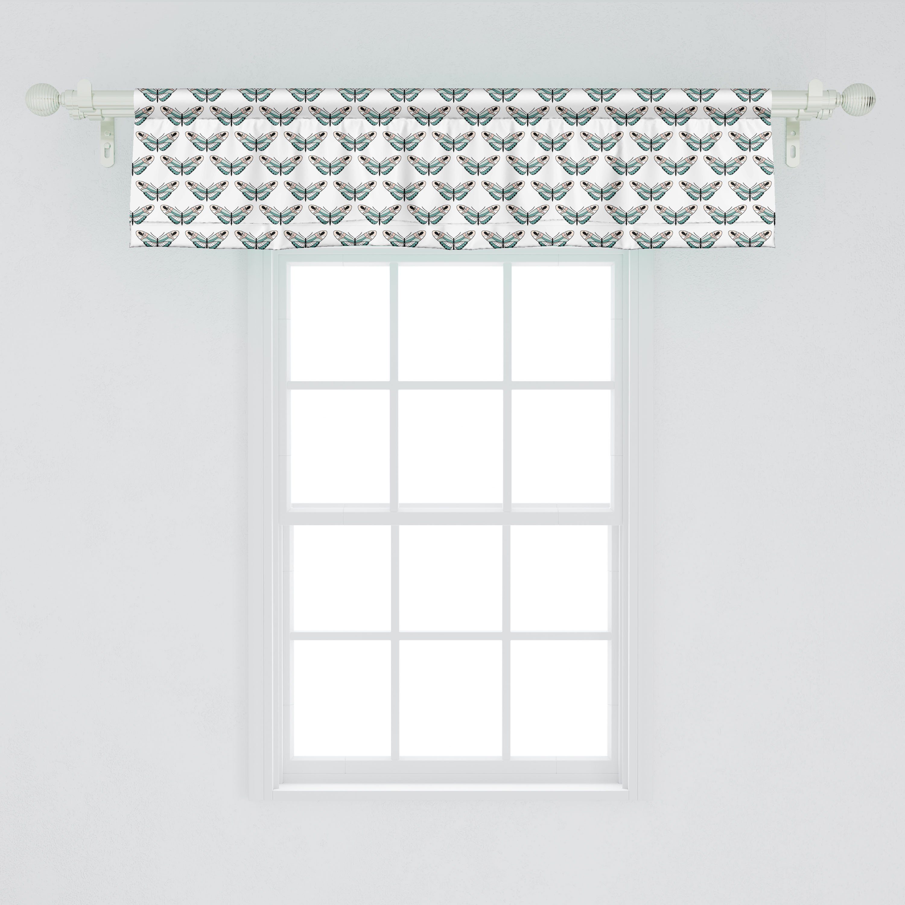 Volant mit Schlafzimmer Abakuhaus, symmetrische Küche Vorhang Scheibengardine Entomologie Microfaser, für Stangentasche, Dekor Schmetterlinge