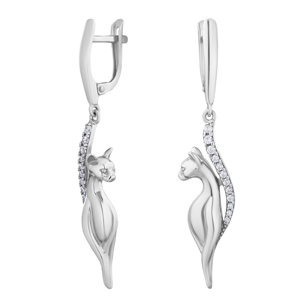 Ohrhänger-Set Ohrringe Hänger 925 Silber Zirkonia Stein Katze Echtschmuck