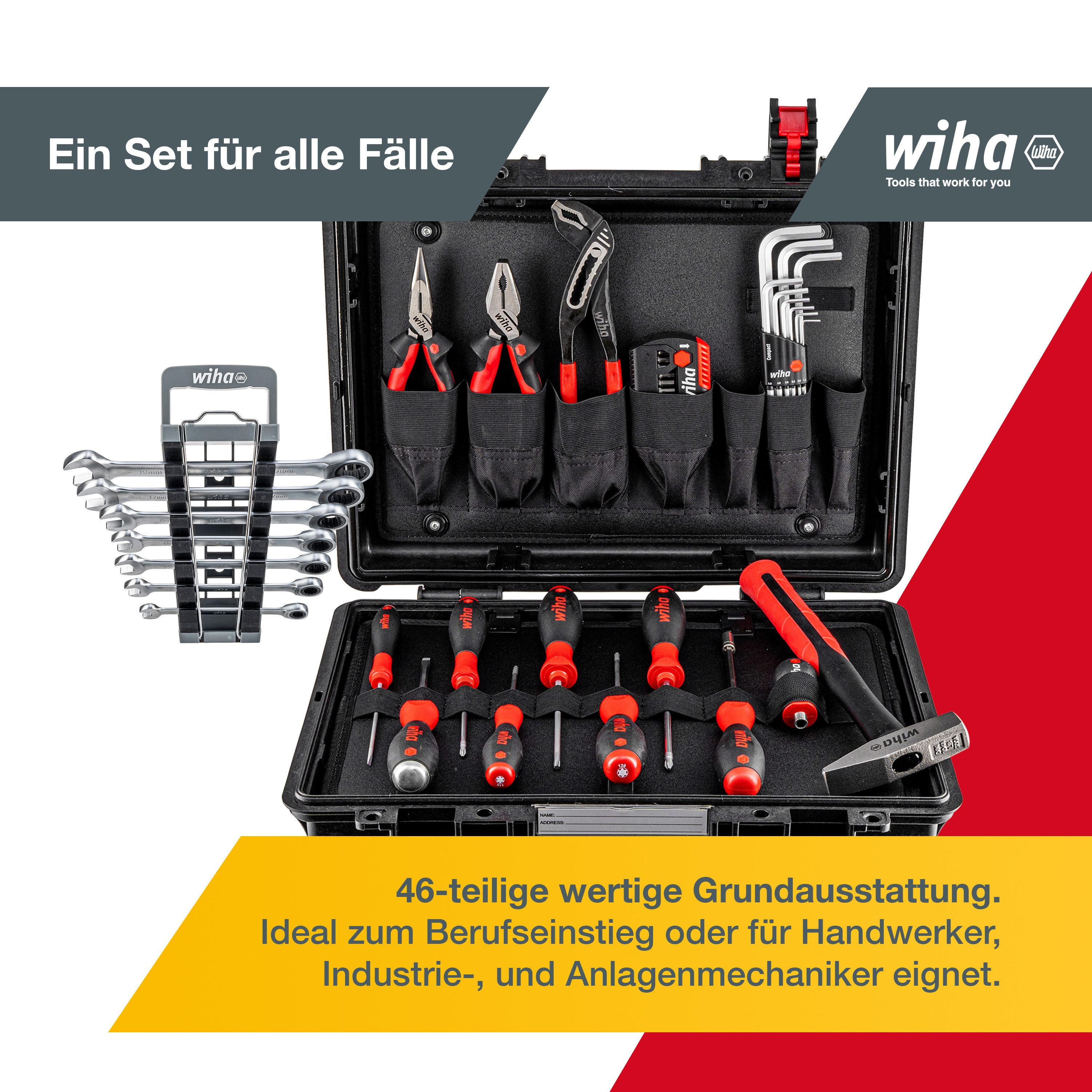 Wiha Werkzeugkoffer (45256) - 46 tlg., Lehrlingskoffer gefüllt, inkl. Grundausstattung, für Mechaniker