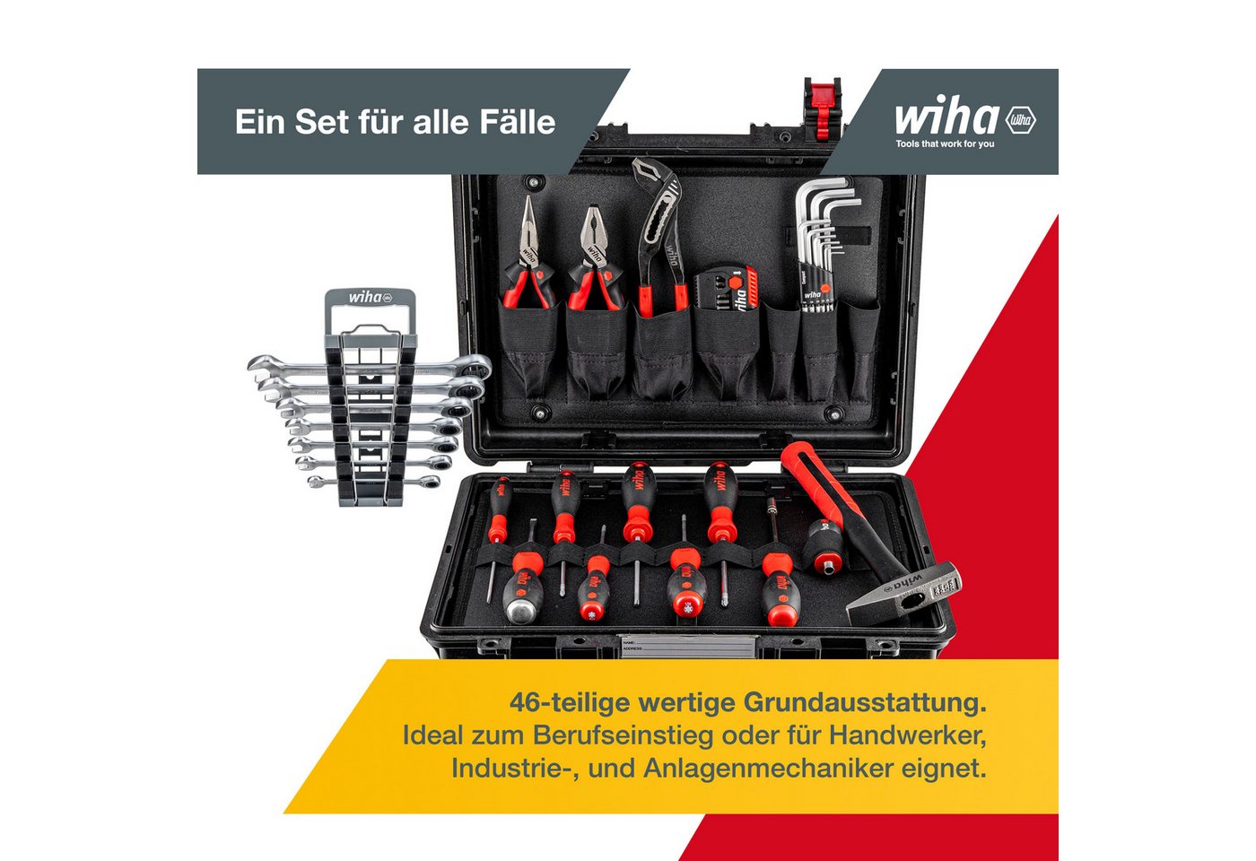 Thumbnail - Wiha Werkzeugkoffer (45256) - 46 tlg., Lehrlingskoffer gefüllt, inkl. Grundausstattung, für Mechaniker