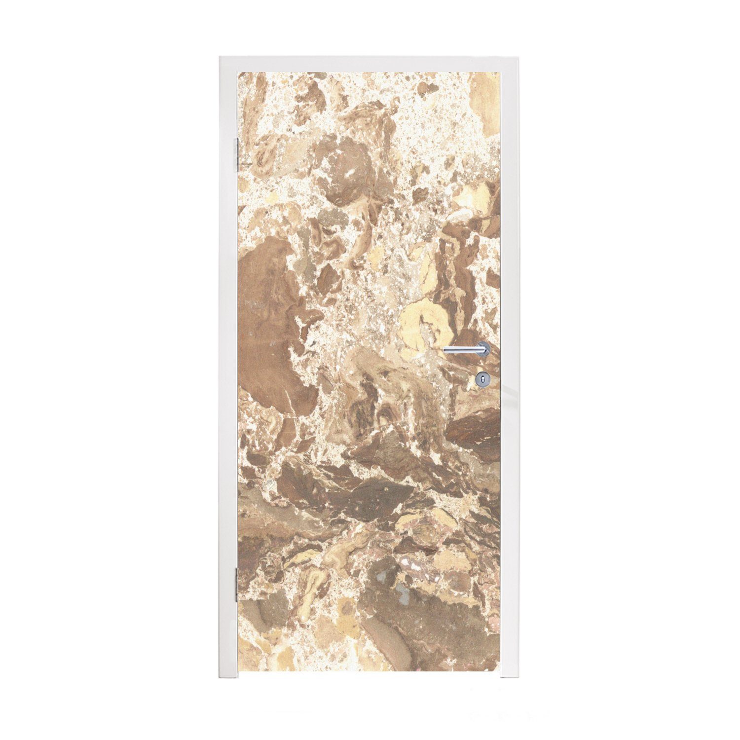 MuchoWow Türtapete Gelb - Weiß - Granit - Kristalle, Matt, bedruckt, (1 St), Fototapete für Tür, Türaufkleber, 75x205 cm