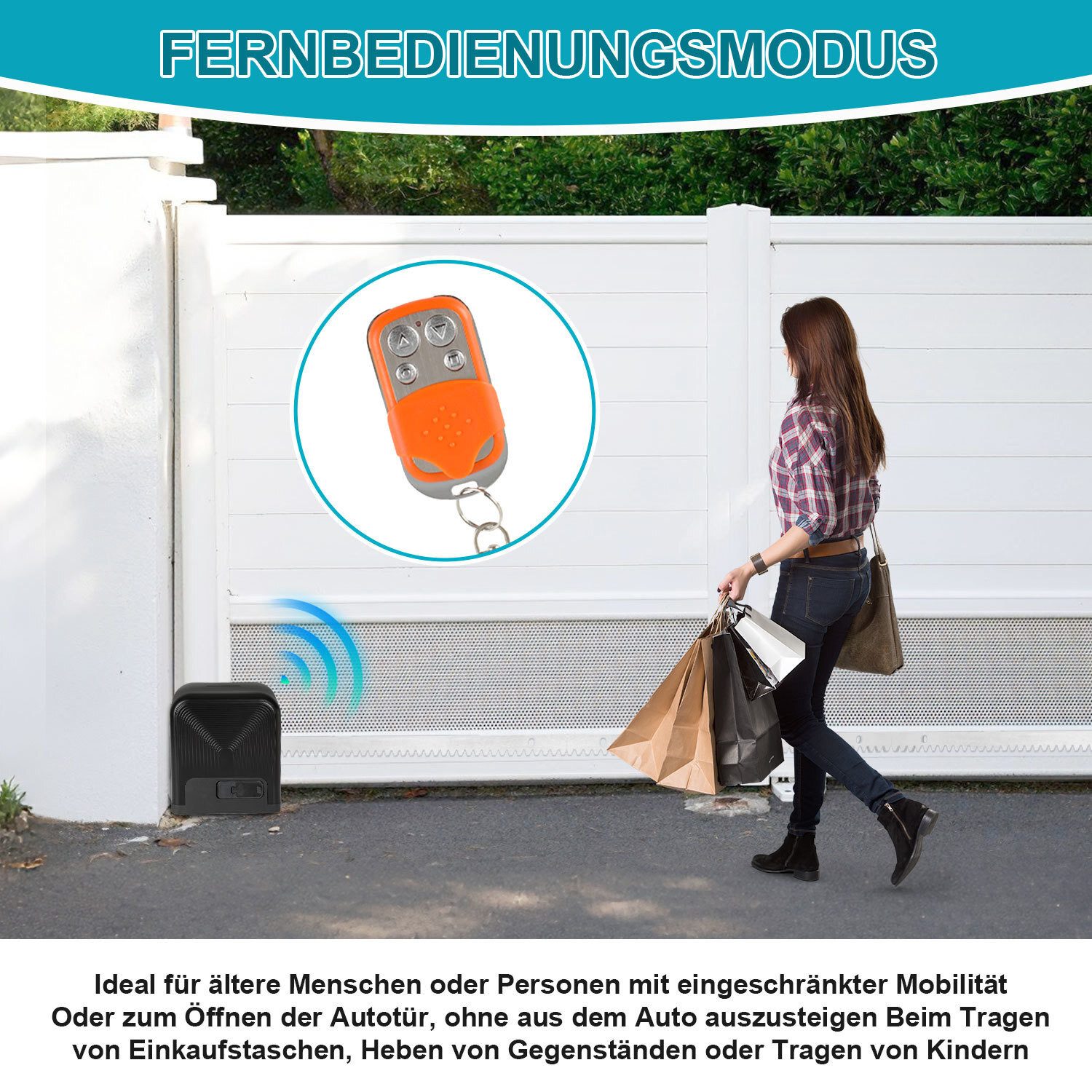 Clanmacy Schiebetorantrieb 750W Torantrieb Toröffner Motor Schiebetor APP Komplett-Set 1600kg, mit Gleitschiene, (IP44 wasserdicht, mit 2 Schlüssel und 1 Fernbe – Bild 5 von 5