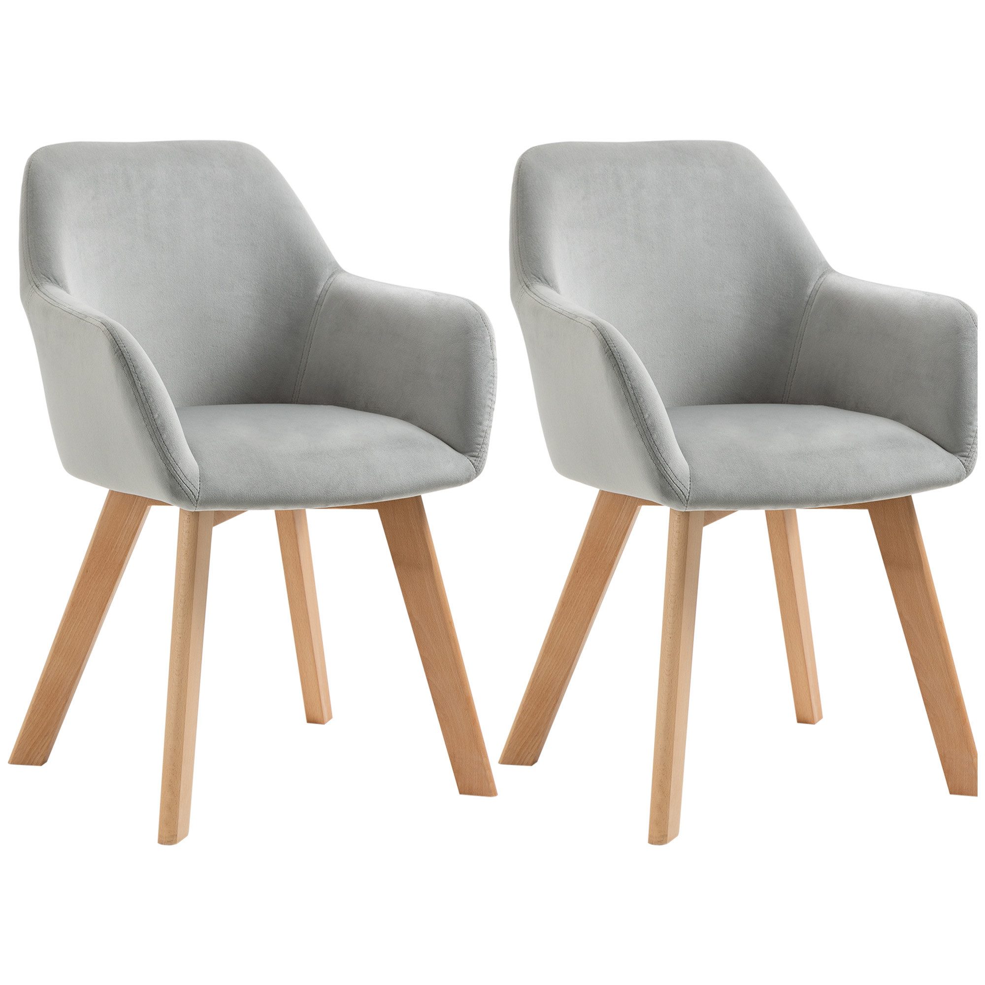 SeedWave Esszimmerstuhl 2er-Set Samtoptik Küchenstühle mit Armlehnen, Holzbeine, Komfort-Schaumstoff, 120 kg Tragkraft, Ergonomisch Rückenlehne