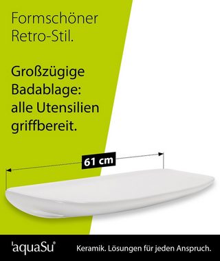 aquaSu Badregal, Spiegelablage 1-tlg., 60 cm, Weiß, Sanitär-Keramik, Überlaufschutz, Bohrmontage, 021401