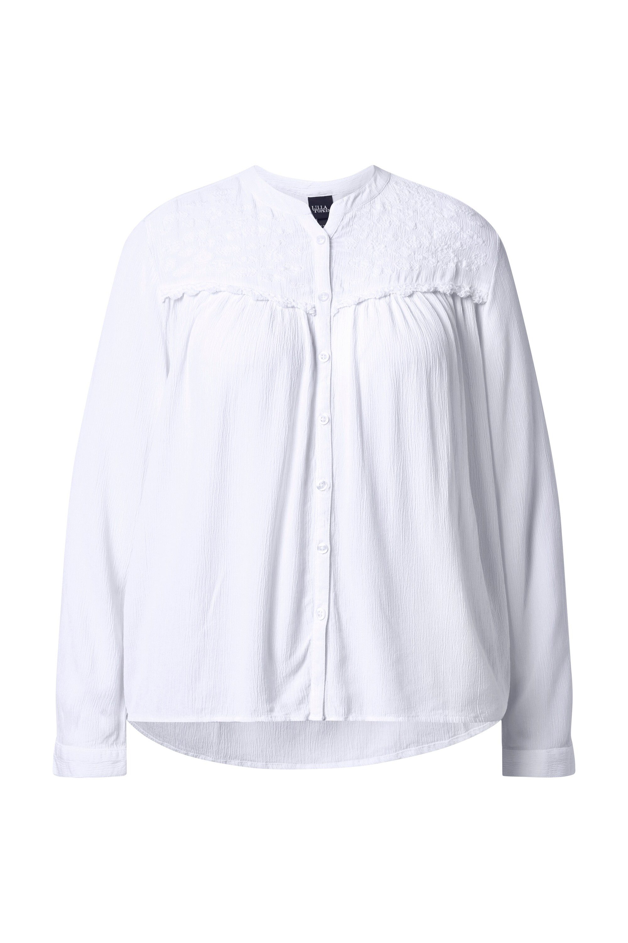 Ulla Popken Satinbluse Bluse Stickerei A-Linie Rundhals Langarm günstig online kaufen