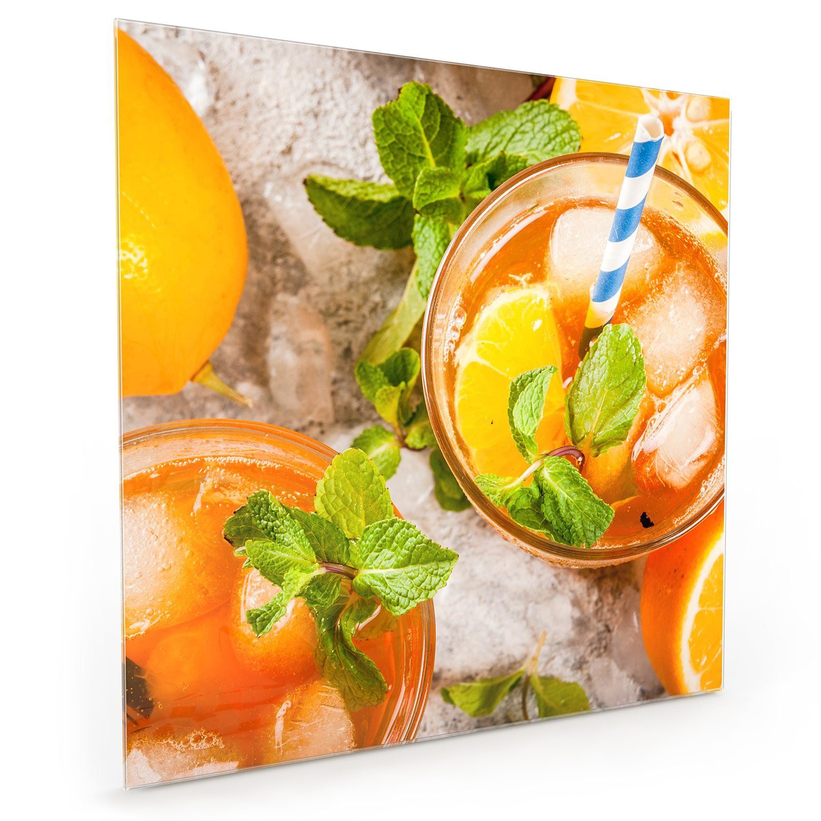 Primedeco mit Glas Getränk Küchenrückwand erfrischendes Spritzschutz Motiv Küchenrückwand