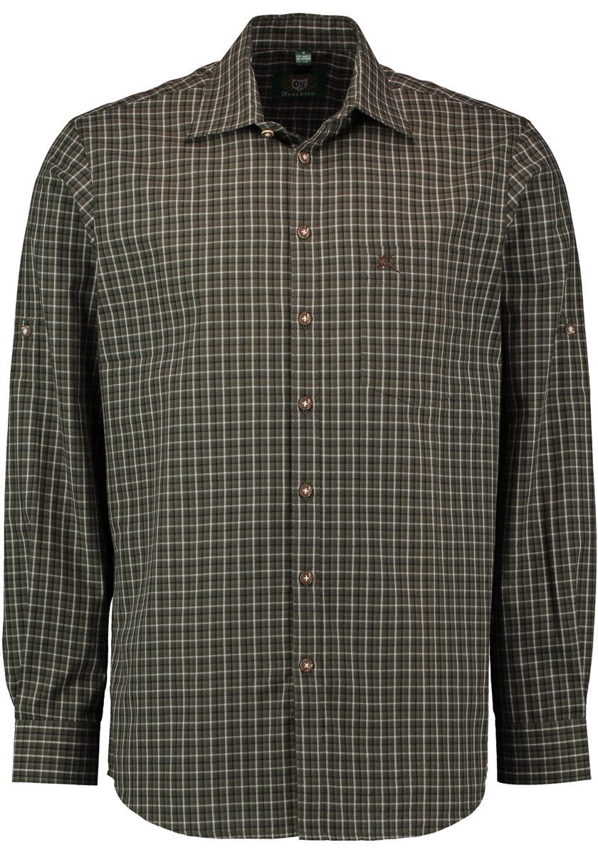 OS Trachten Outdoorhemd Sibol Langarm Jagdhemd mit Hirsch-Stickerei auf der Brusttasche