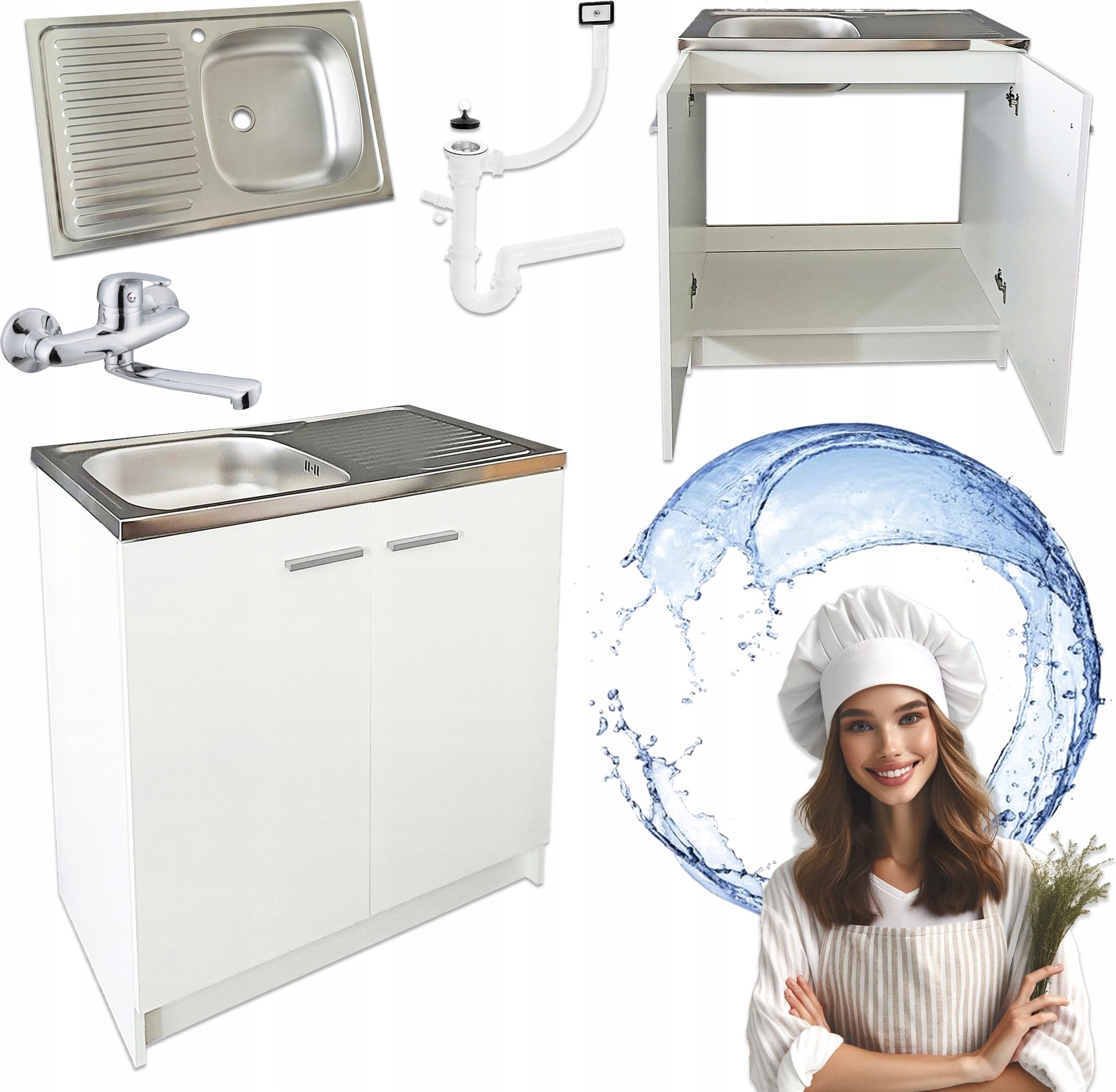 STAMAR Spülenschrank Küchenschrank 80cm Weiß Spüle Edelstahl Armatur Chrom günstig online kaufen