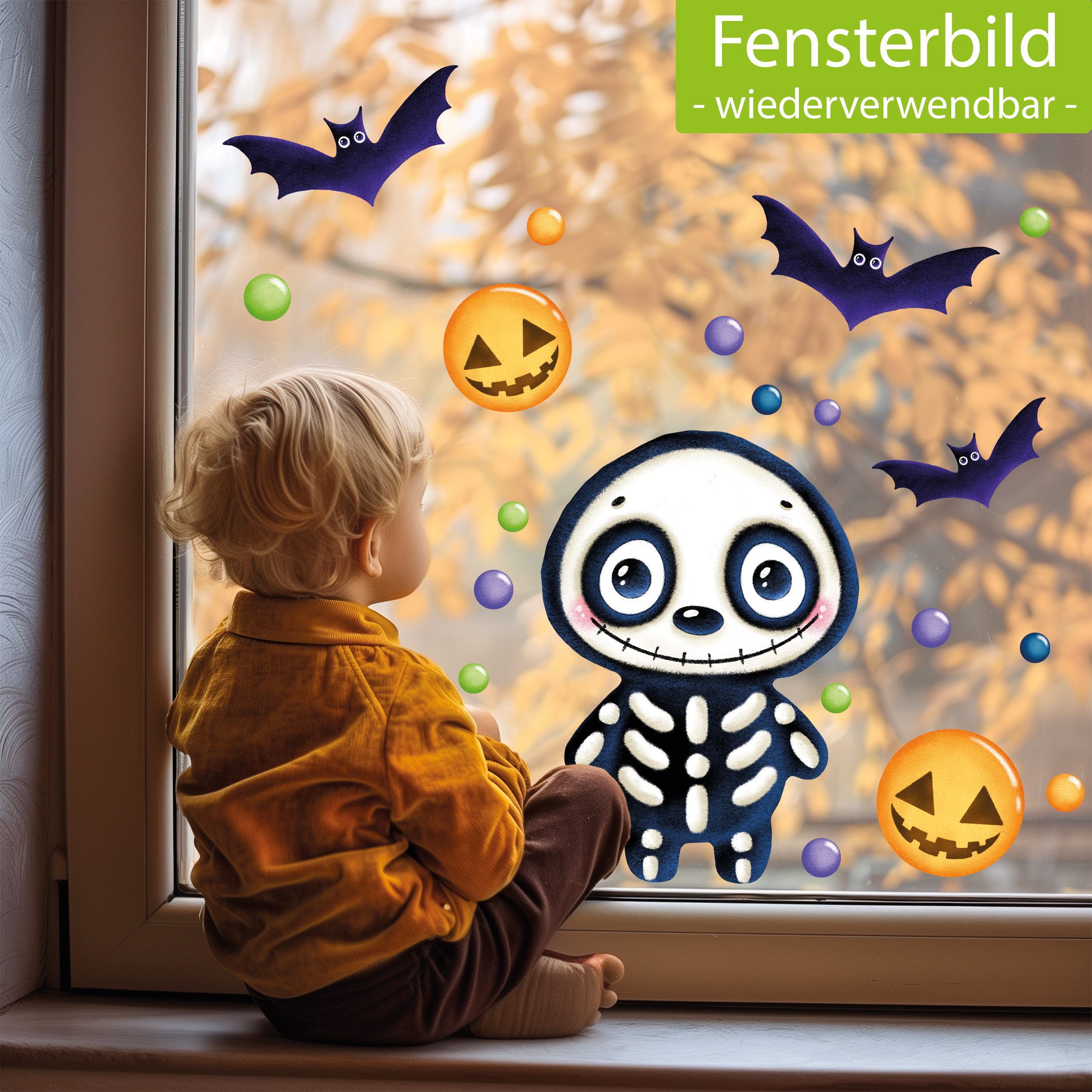 Sunnywall Fensterbild wiederverwendbare Fensterbilder Halloween Skelett, günstig online kaufen
