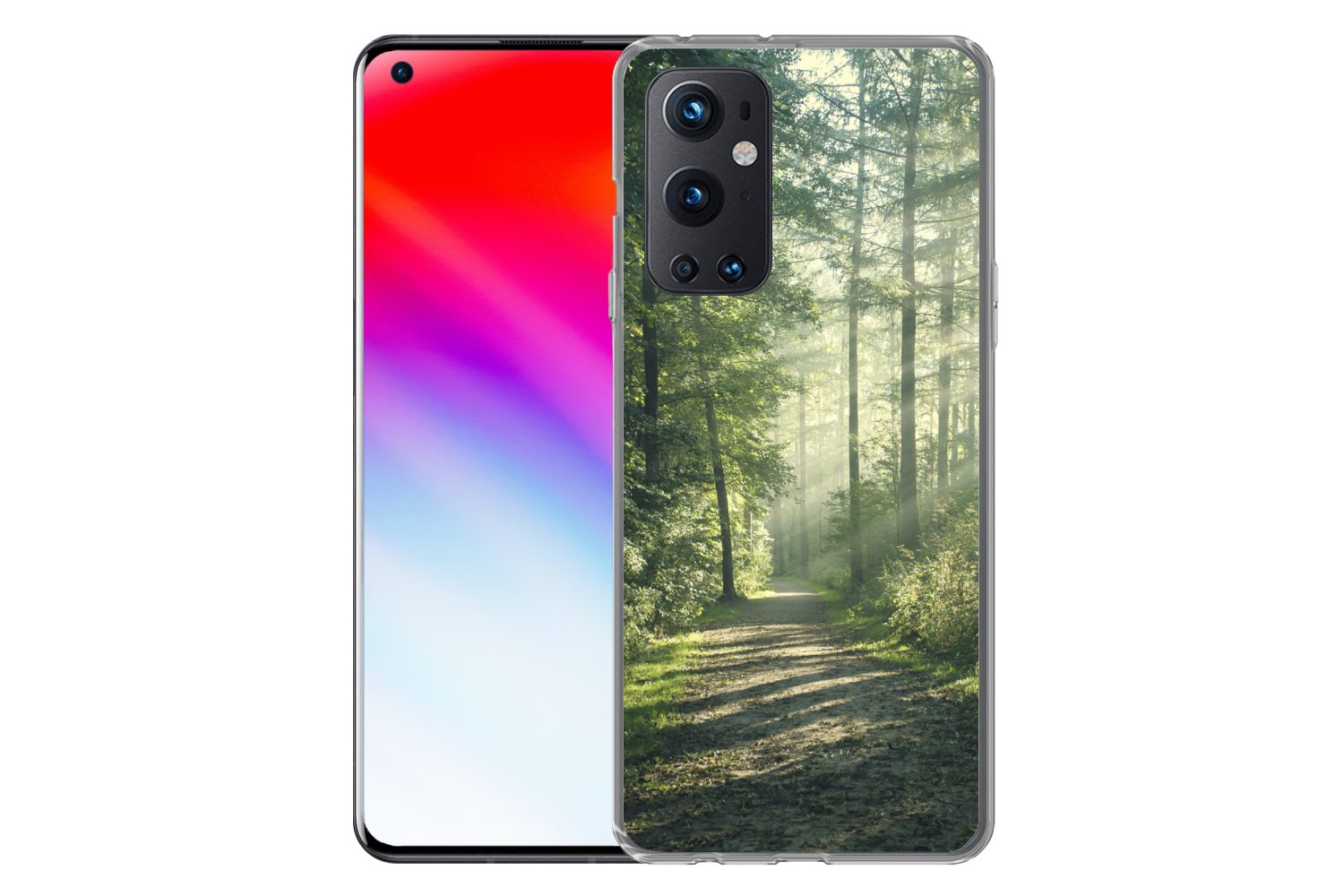 MuchoWow Handyhülle für OnePlus 9 Pro Wald - Weg - Sonne - Bäume - Grün - Natur, Phone Case, Silikon, Schutzhülle Dünn