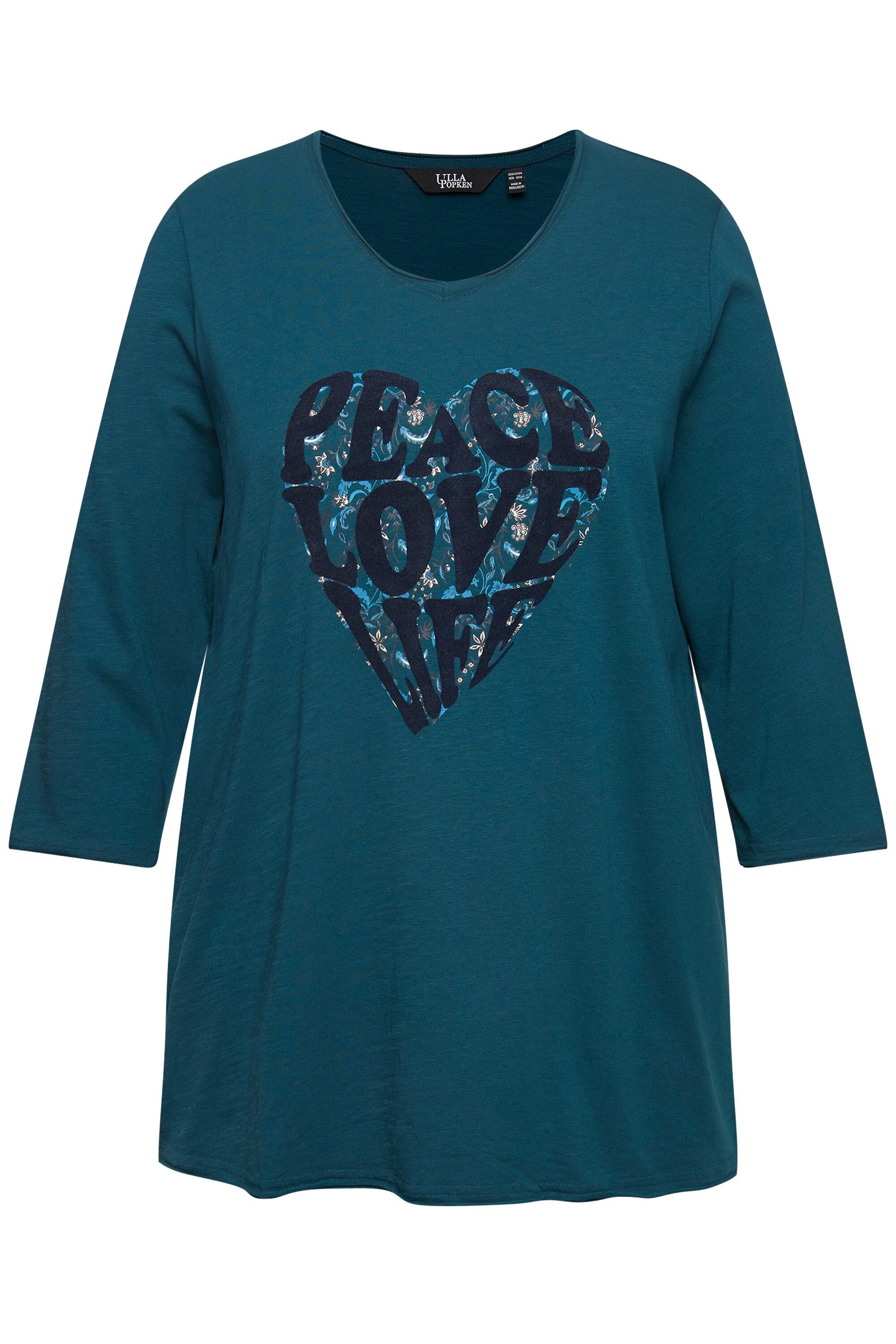 T-Shirt Shirt Herzmotiv A-Linie V-Ausschnitt 3/4 Arm.