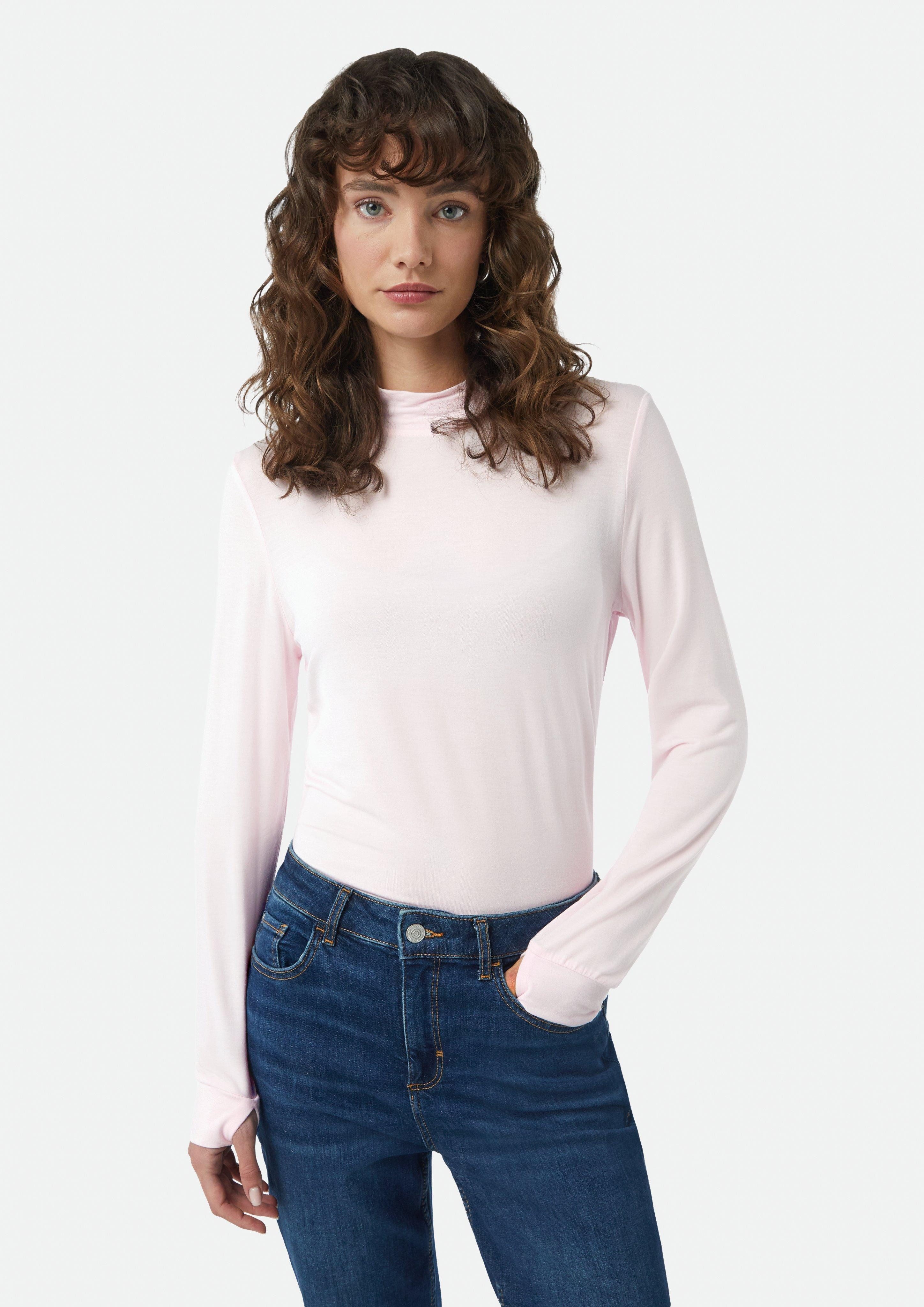 Langarmshirt Semitransparentes Longsleeve mit Logostickerei am Kragen