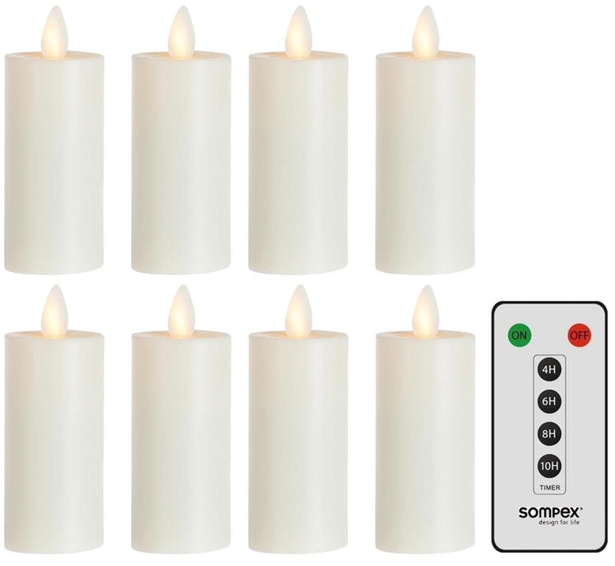 SOMPEX LED-Kerze 8er Set Sompex Flame LED Teelicht XL 39010 elfenbe (Set,  9-tlg., 8 Teelichter XL, Höhe 8,3cm, Durchmesser 4cm, 1 Fernbedienung),  fernbedienbar, integrierter Timer, Kunststoff, täuschend echtes Kerzenlicht
