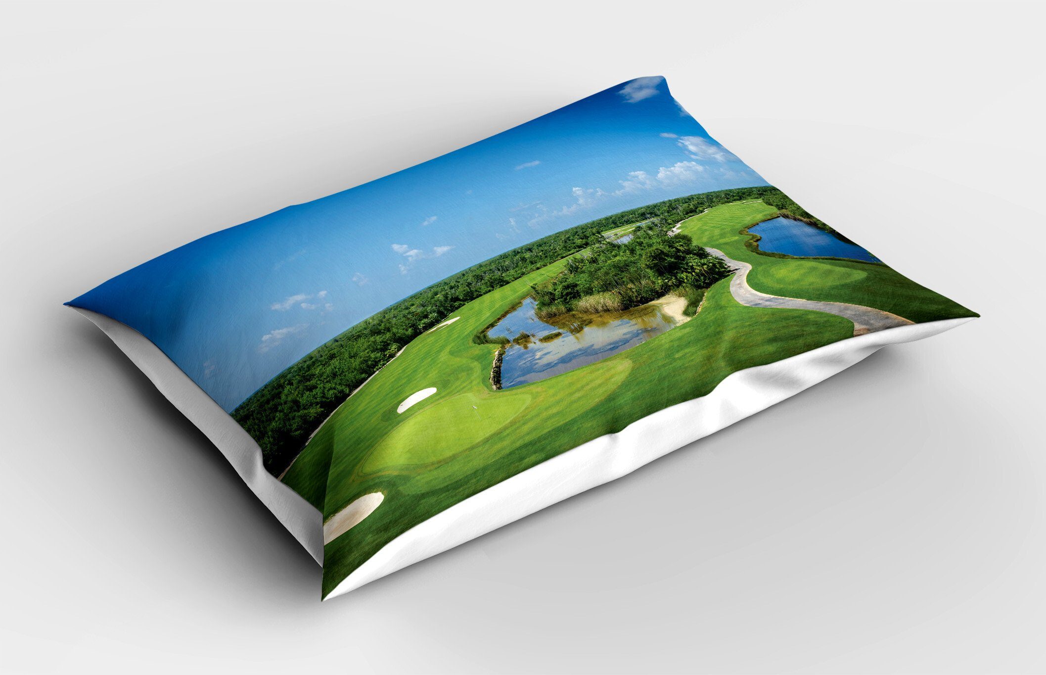 Kissenbezüge Dekorativer Queen Size Gedruckter Kopfkissenbezug, Abakuhaus (1 Stück), Golfplatz-Szene Panorama-Feld