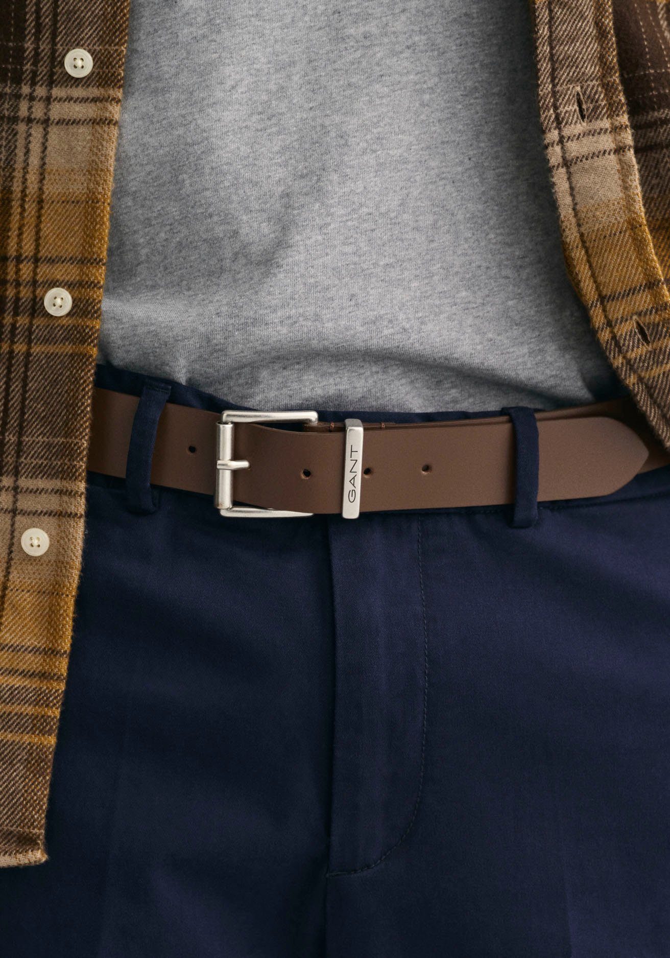 Gant Ledergürtel Leder, LOGO LEATHER Dornschließe, BROWN Langlebig Schnalle, Echt 100% mit WEATHERED BELT silberner