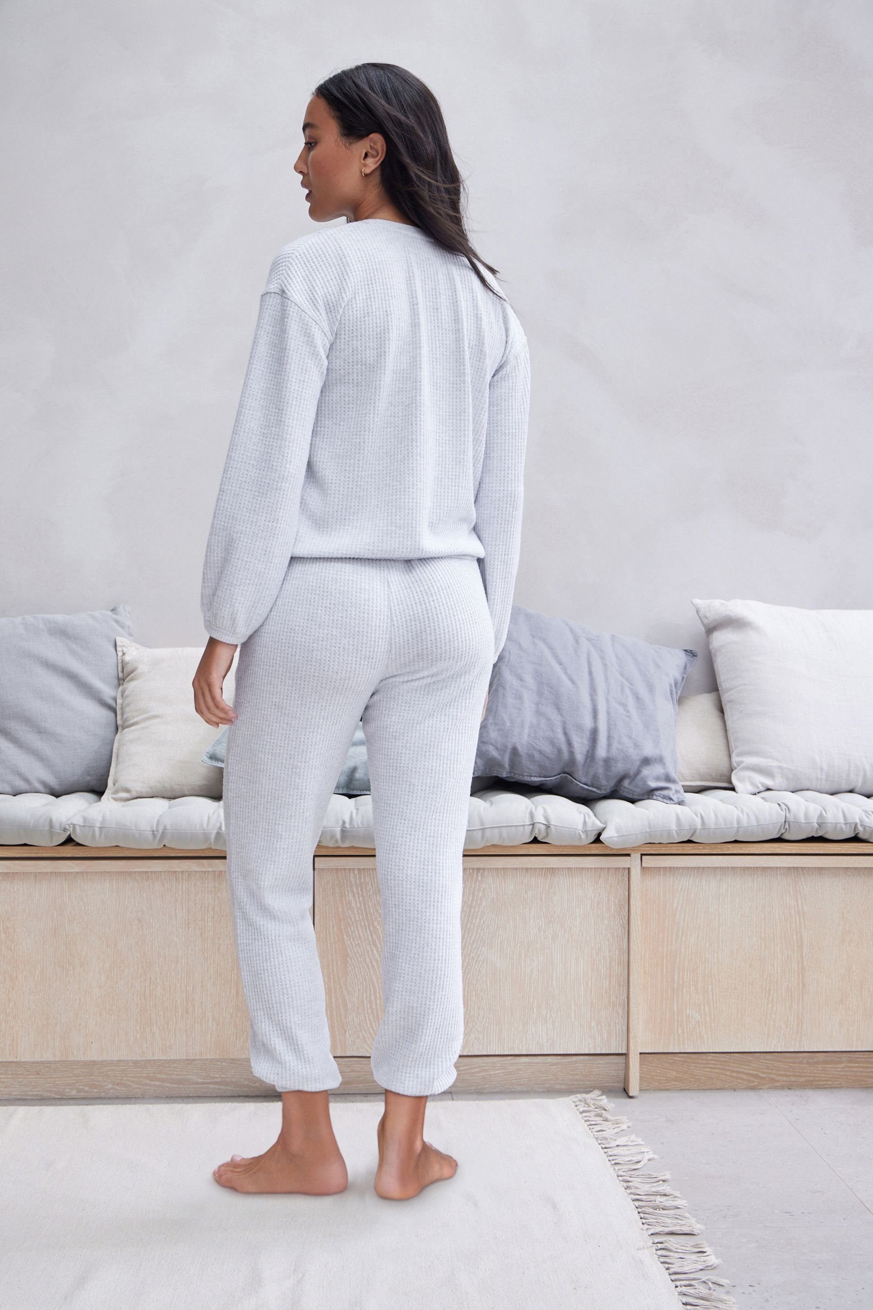 Langarm-Schlafanzug weicher mit Pyjama Next tlg) Grey (2 Waffelstruktur
