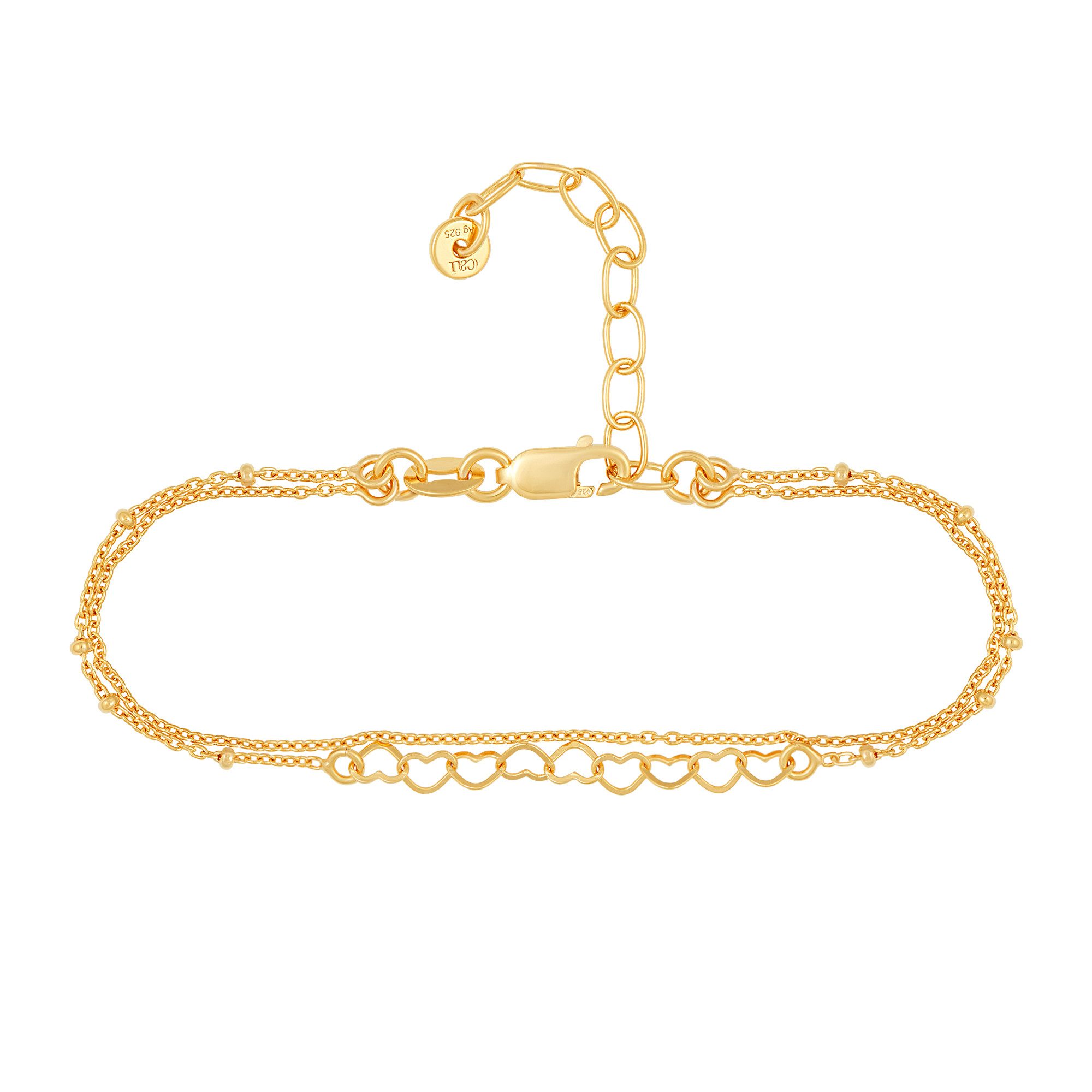 CAÏ Armband 925 Silber vergoldet zweireihig Herzen