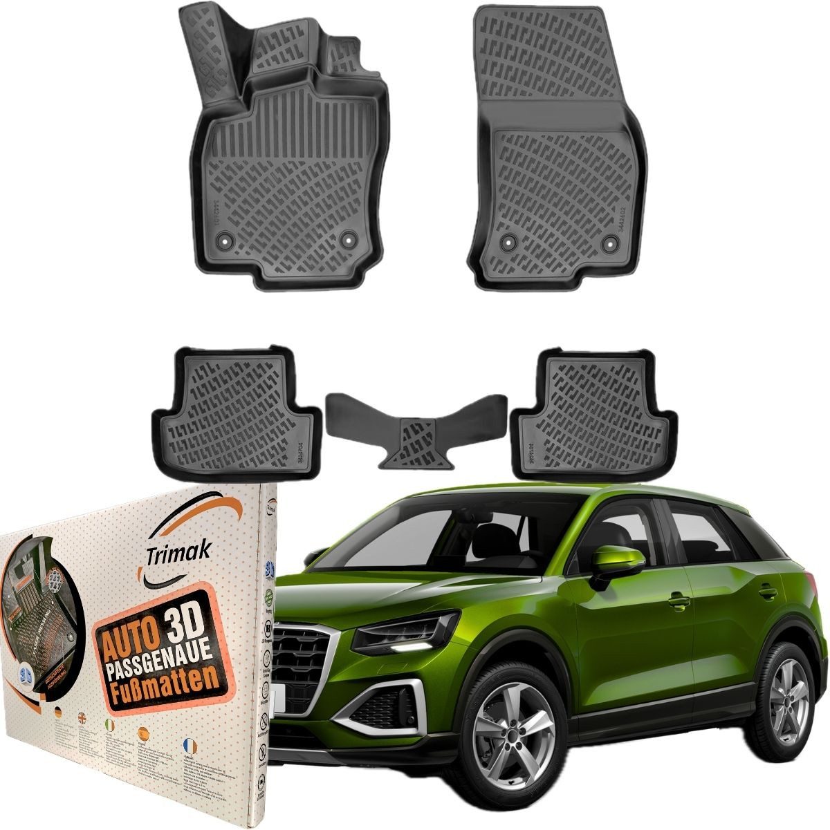 Trimak Passform-Fußmatten Oder Kofferraumwanne Oder Set kompatibel mit Audi Q2, Audi Q2 ab 2016 Gummimatten Auto TPE Allwetter Fussmatten