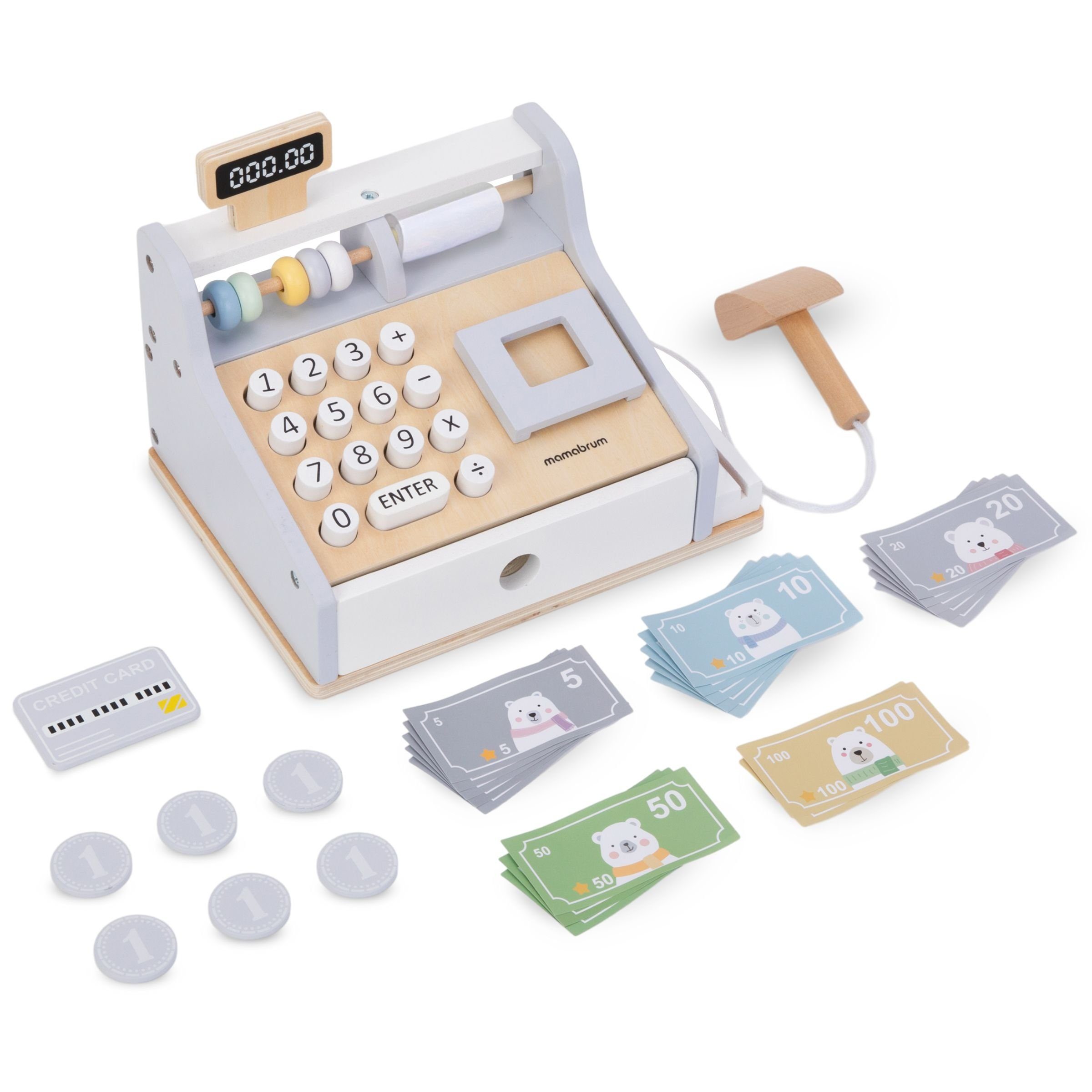 Mamabrum Spielkasse Holz-Kassenset - Lernspielzeug aus mit Spielgeld