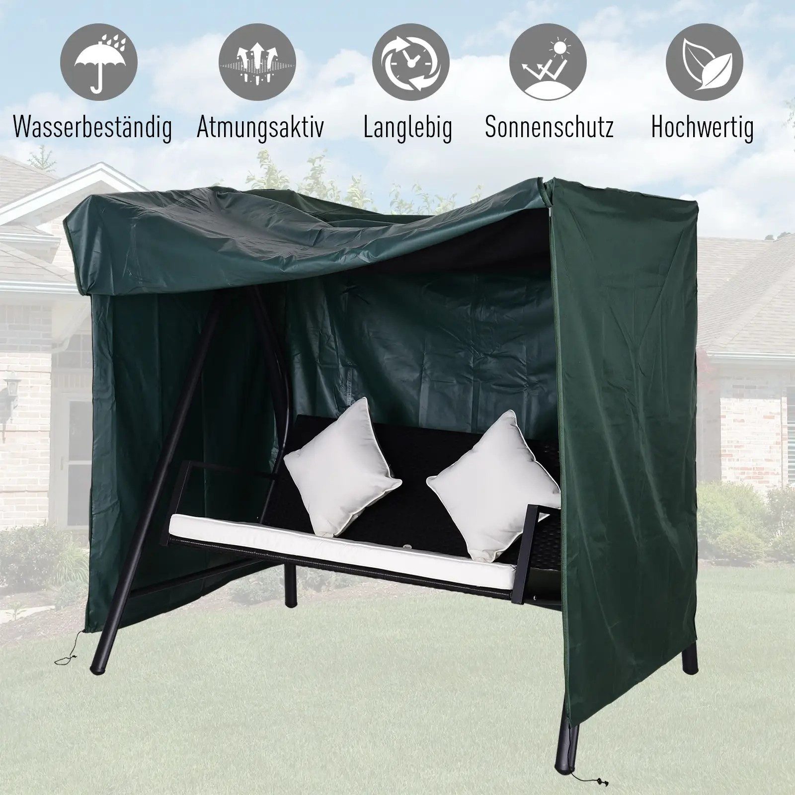 MC Star Gartenmöbel-Schutzhülle Abdeckung für Gartenschaukel Schutzhülle für Hollywoodschaukel (wasserfest Sonnenschutz Oxford Grün 177x114x152cm)