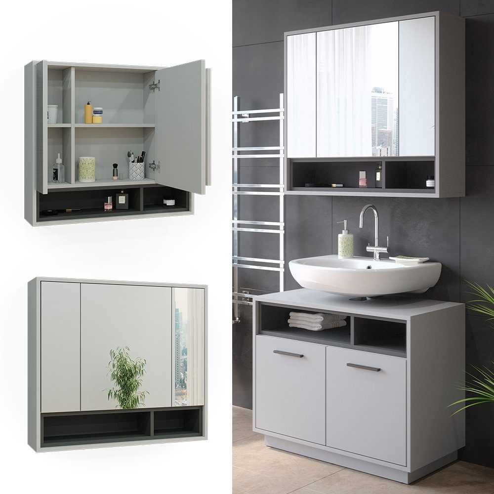 Vicco Badezimmerspiegelschrank Beatrice, Grau/Anthrazit, 80 x günstig online kaufen