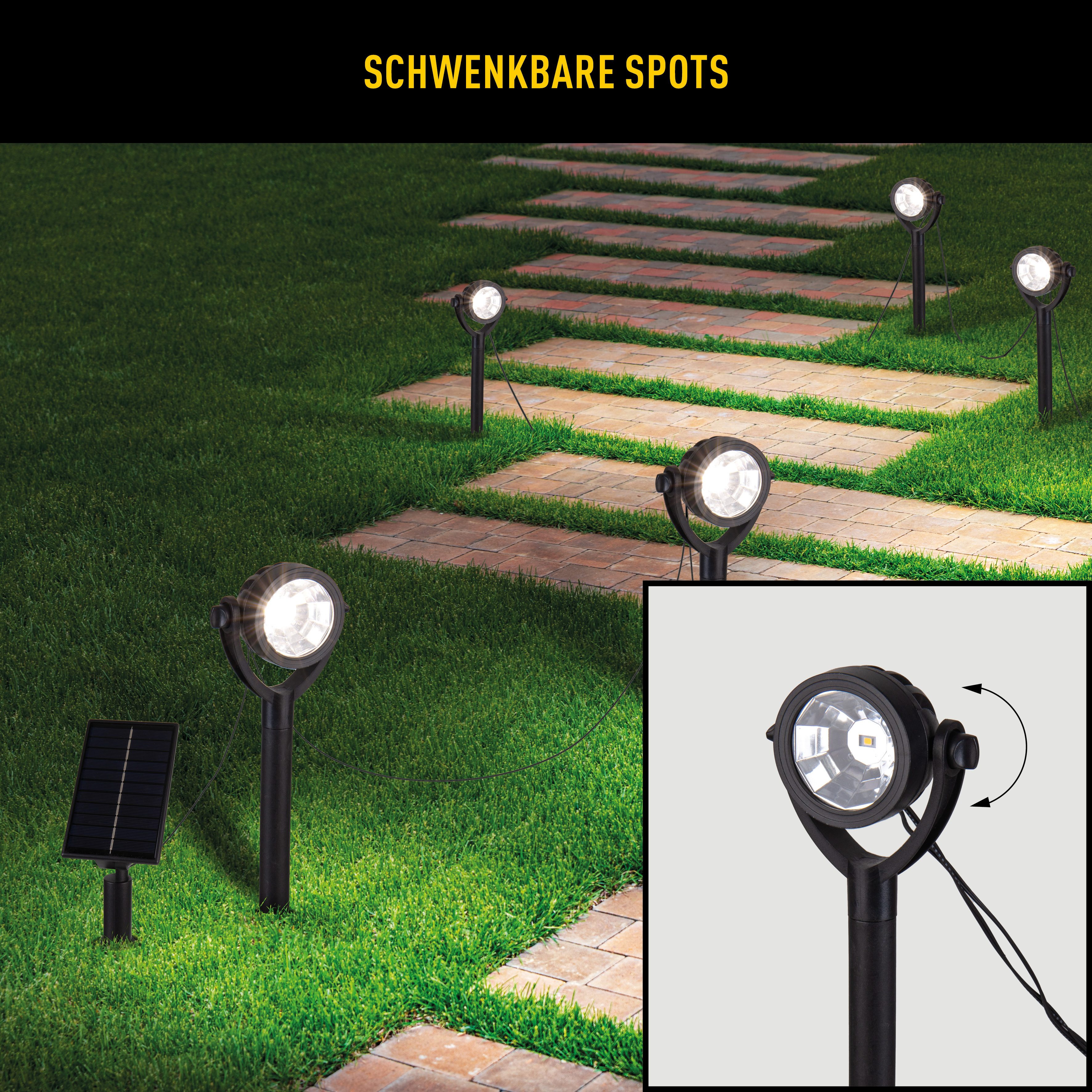 näve LED Solarleuchte Nomi, Ein-/Ausschalter, Tageslichtsensor, LED fest integriert, Warmweiß, Erdspieß 6er Set, inkl. Dämmerungssensor, Abstrahlwinkel: 90°, schwarz