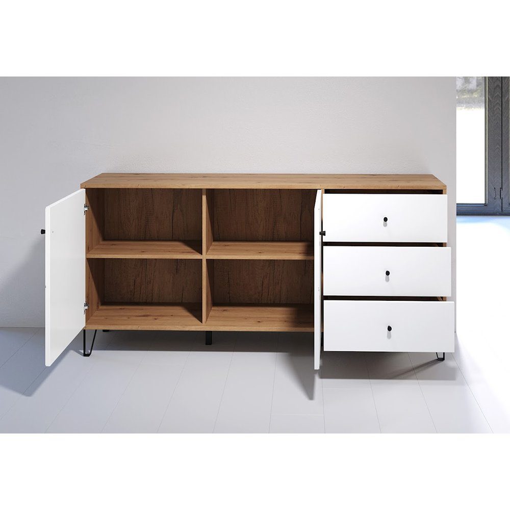 trendteam Anrichte Touch, Sideboard Kommode Schrank Artisan Eiche Weiß matt