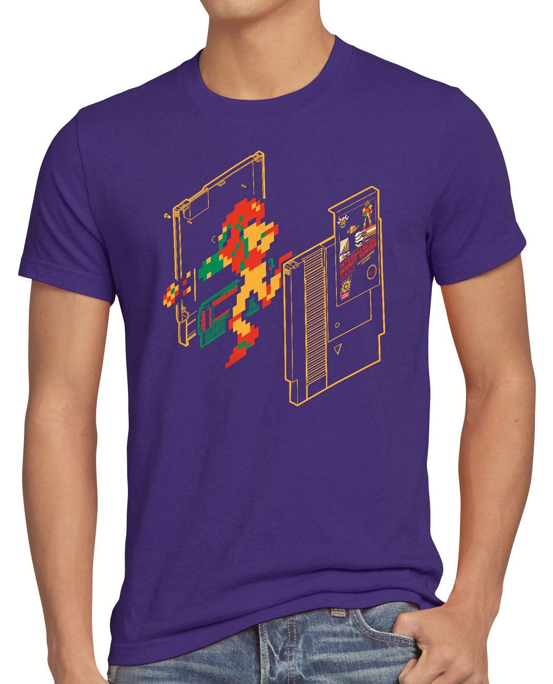 style3 Print-Shirt Herren T-Shirt Retro Samus classic gamer switch nes 8-Bit lila